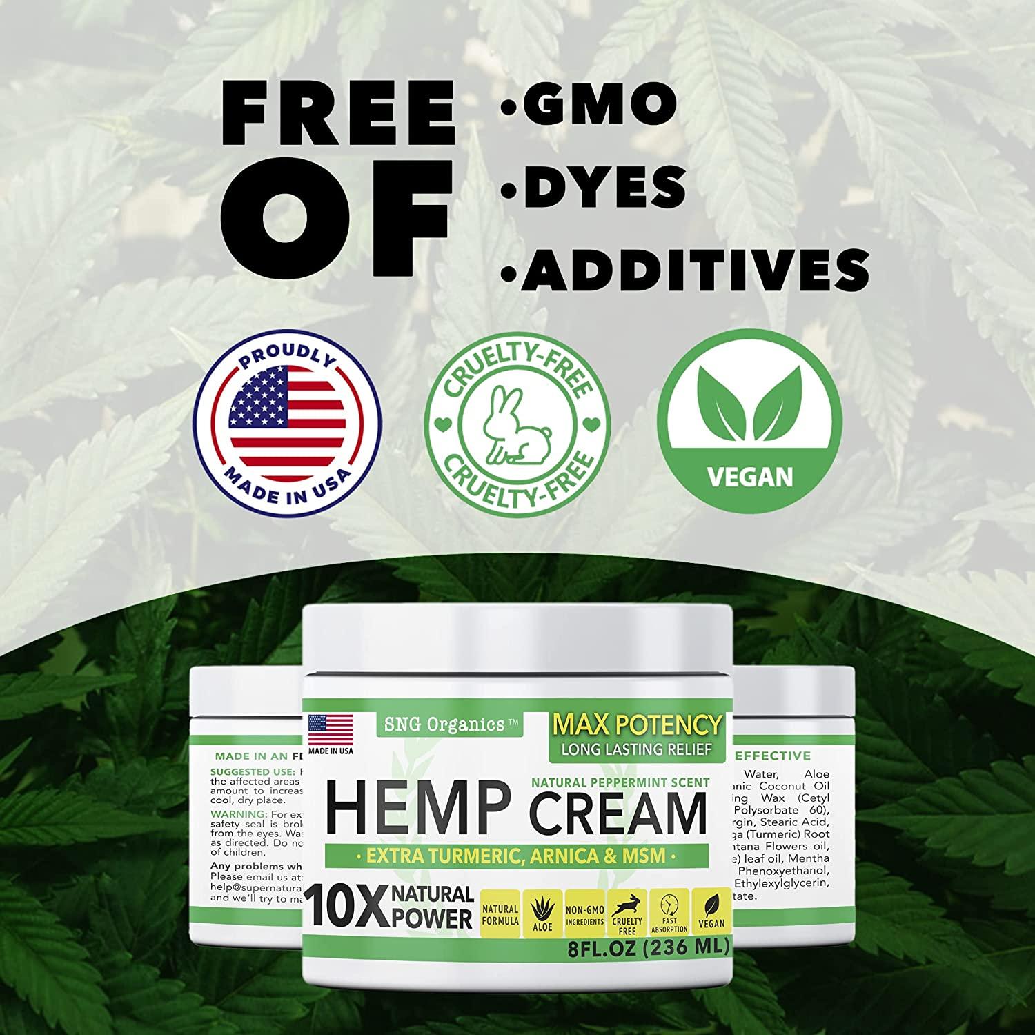 Hemp Cream Made in USA 8 oz New Increased Strength Formula Fast Acting Cream with Extra