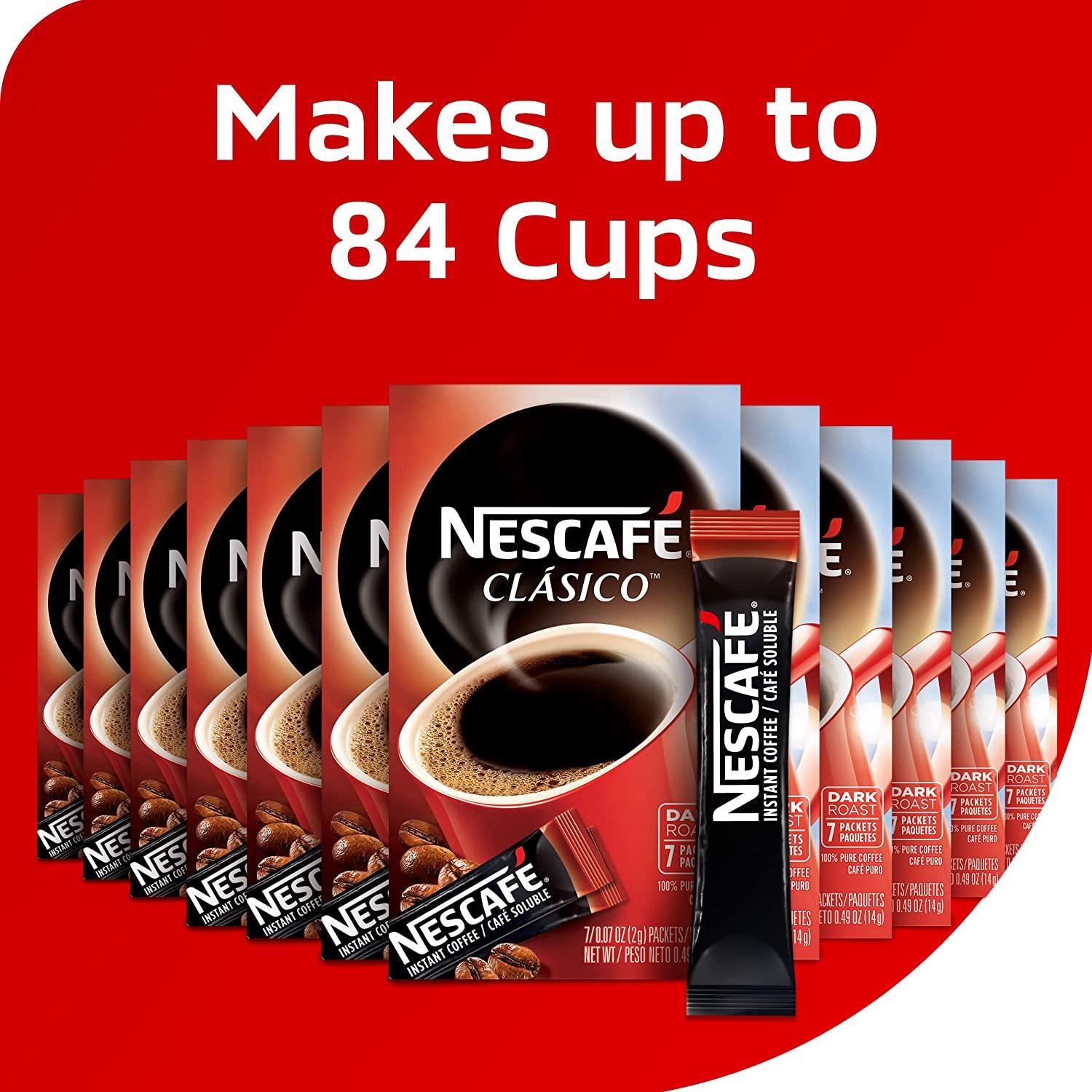 NESCAFE CLASICO, Dark Roast Instant Coffee, 12 boxes (84 packets) Clasico 7 Count (Pack of 12)