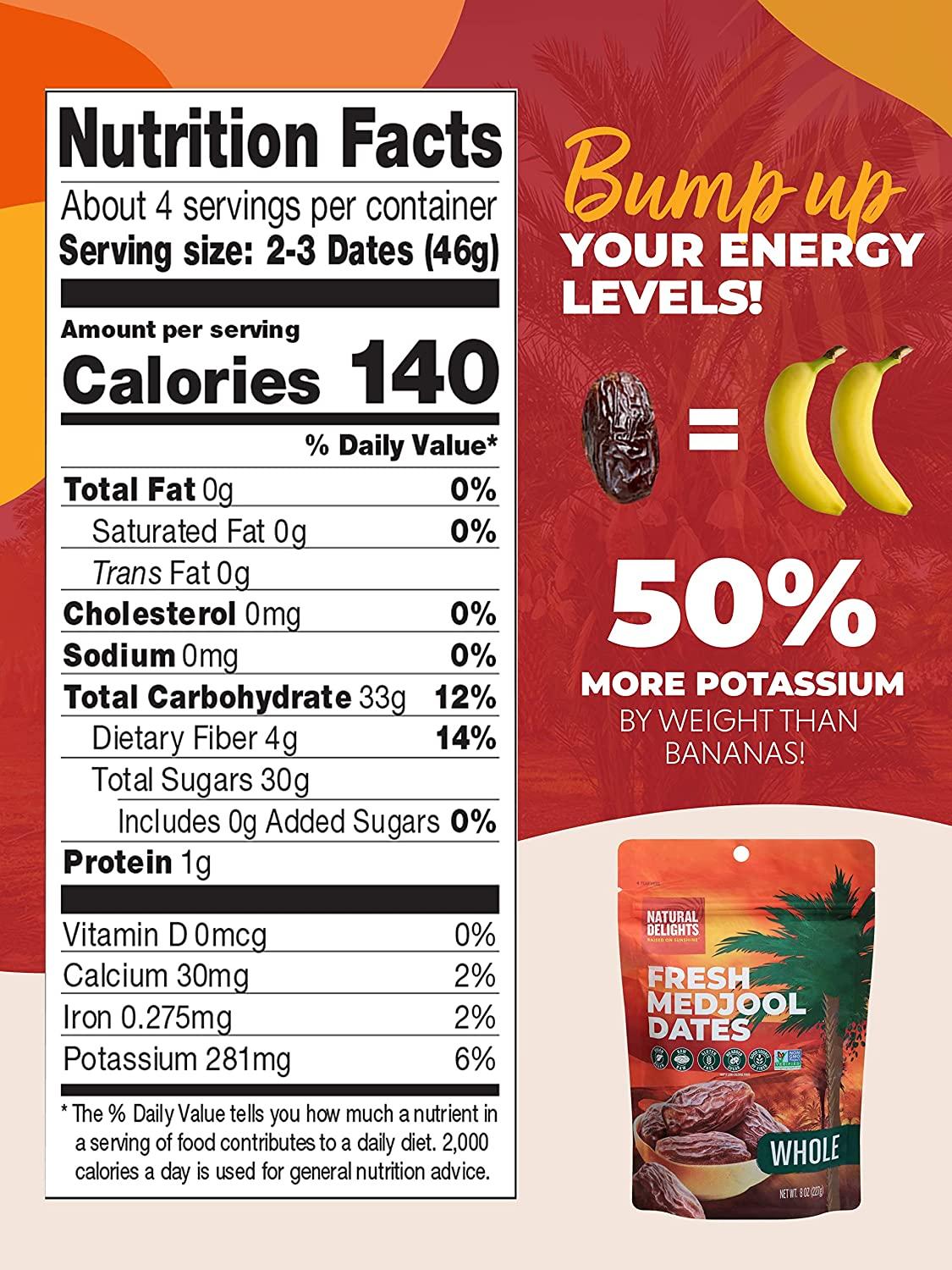 Natural Delights Medjool Dates Large & Plump Whole Dates Medjool, NonGMO Verified, Good Source