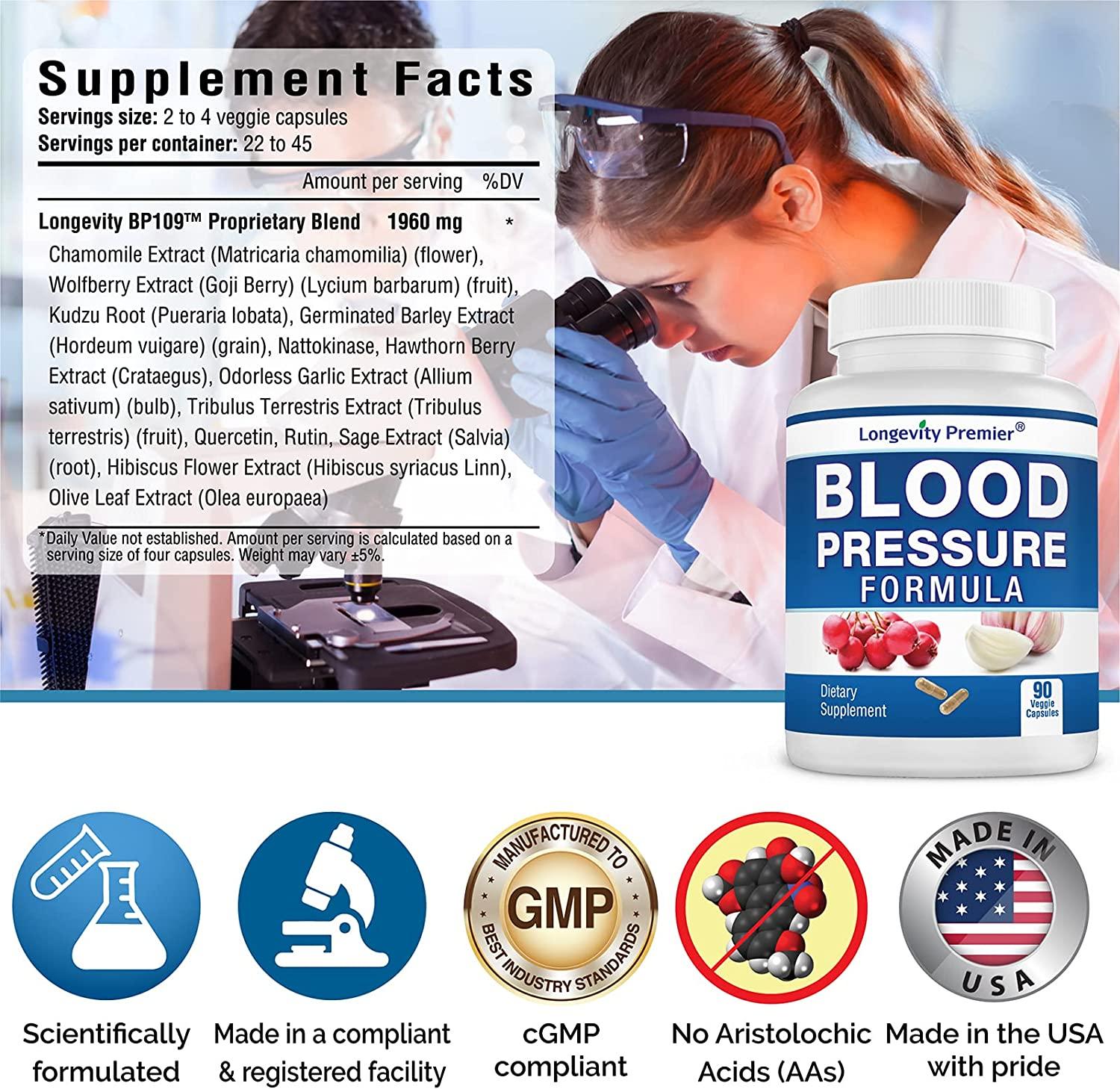 Longevity Blood Pressure Formula 90 Capsules with 12+ Natural Herbs
