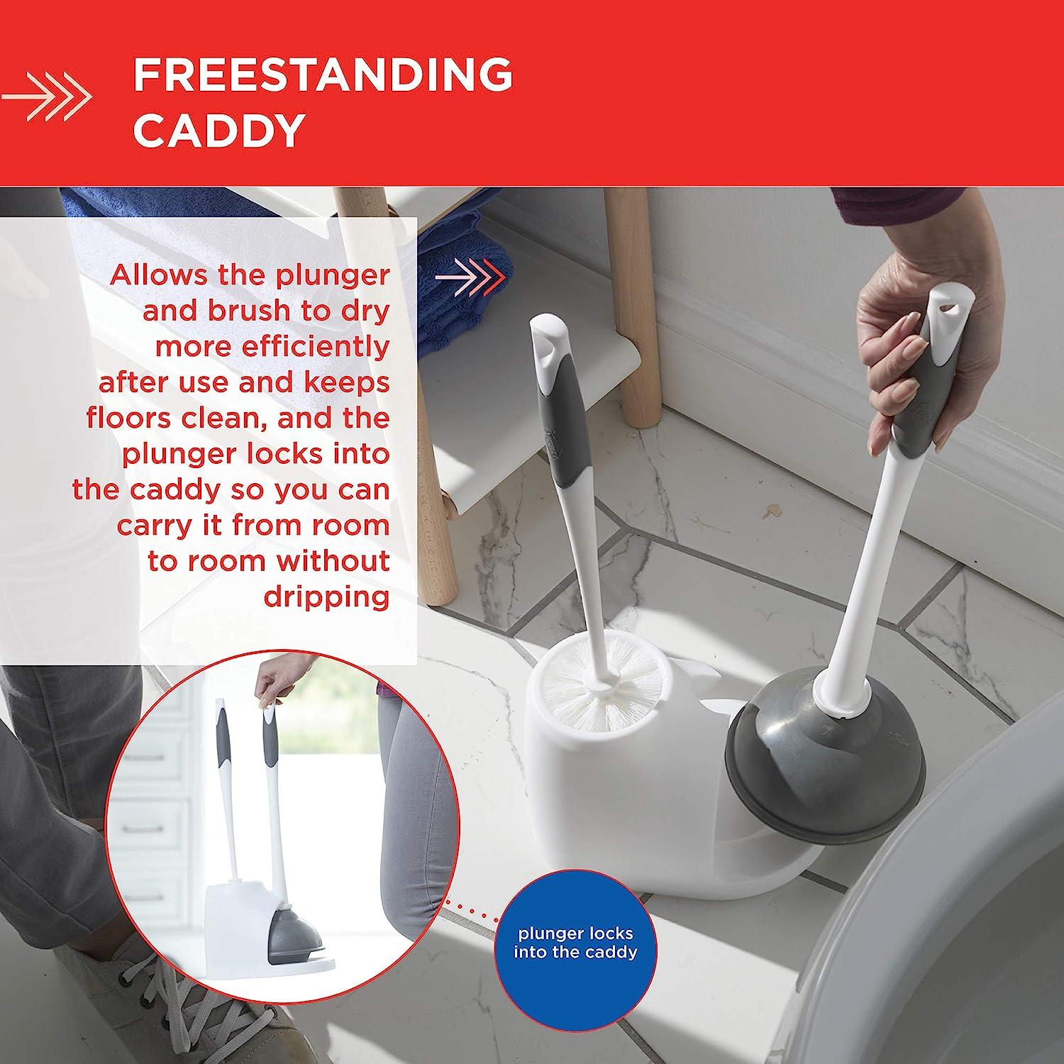 Clorox Toilet Plunger and Bowl Brush Combo Set with Caddy, White/Gray 1