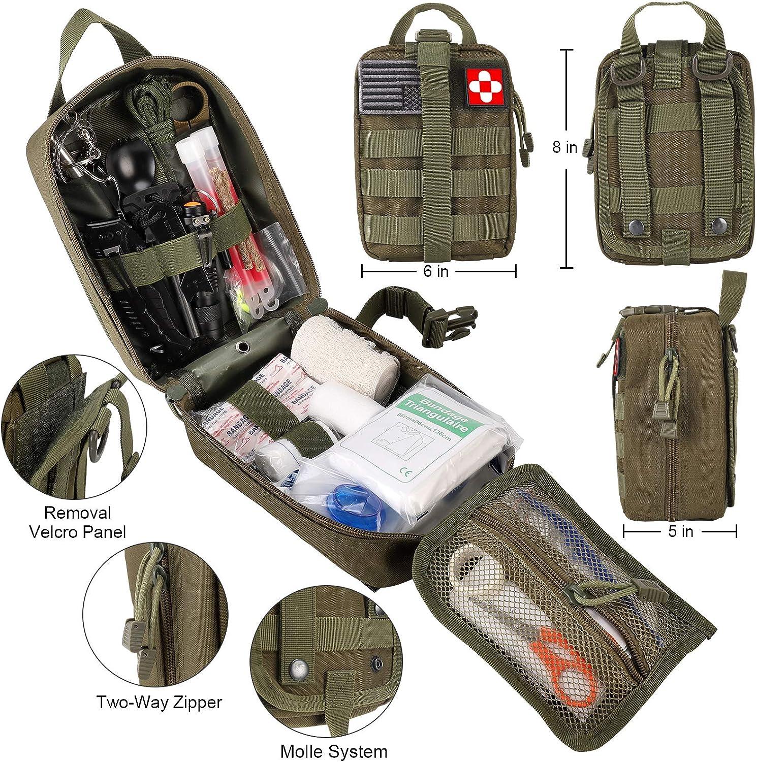 Emergency survival kit and first aid kit, 142 pieces of professional  survival equipment and equipment, with molle bag, suitable for mens camping  and o