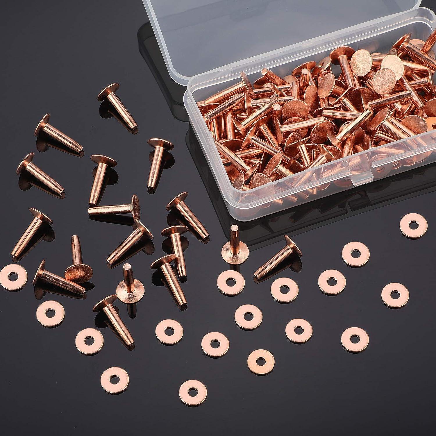 100 Sets Copper Rivets and Burrs Washers Leather Copper Rivet Fastener for  Belts Wallets Collars Leather DIY Craft Supplies (9/16 Inch Size 12)