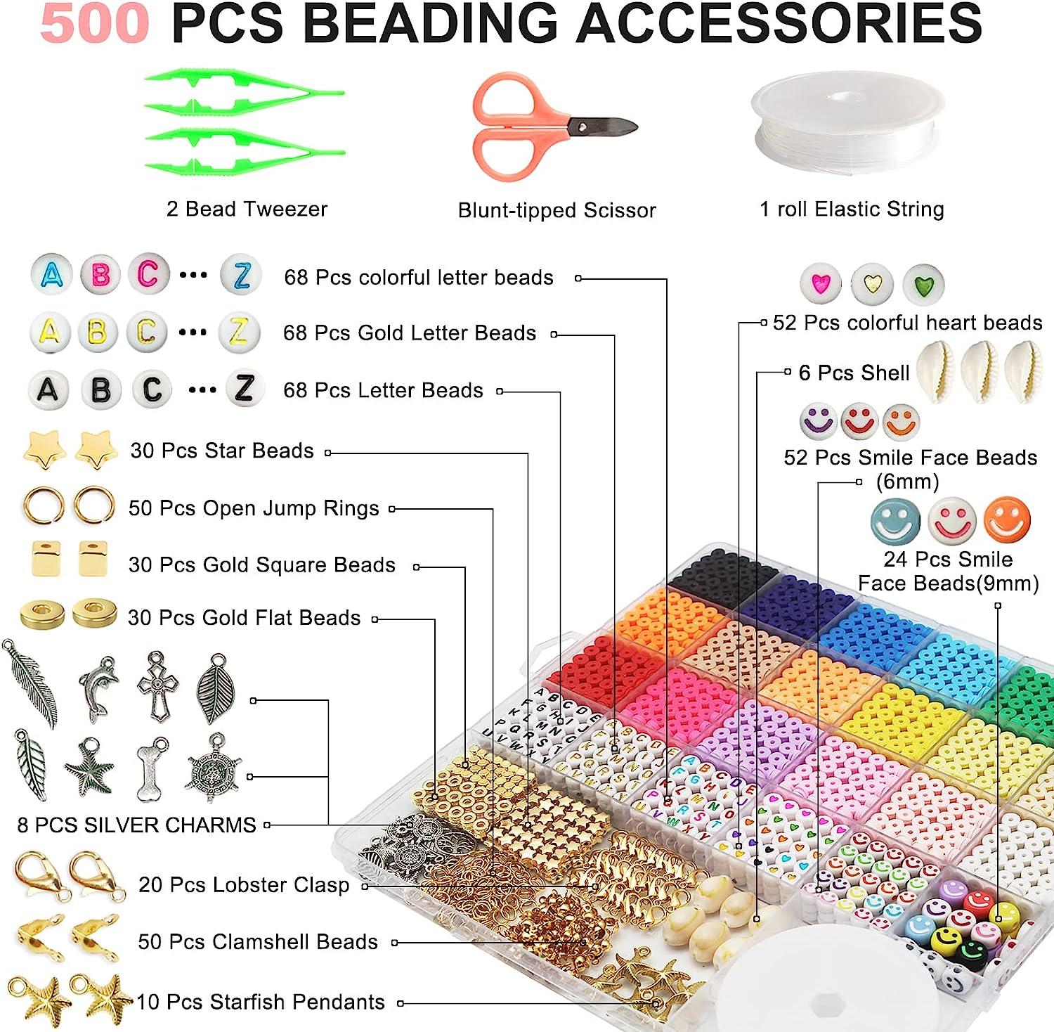 7200 Pcs Clay Beads Bracelet Making Kit, Preppy Friendship Flat Polymer  Heishi Beads Jewelry Kits with Charms and Elastic Strings,Crafts Gifts Set  for Girls Ages 8-12(2 Boxes)