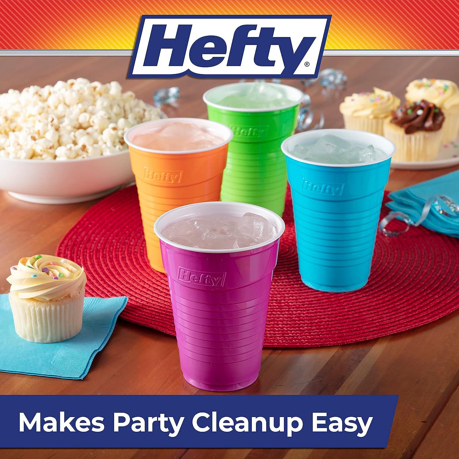 Hefty Easy Grip Disposable Plastic Party Cups, Assorted, 16 oz - 100 count