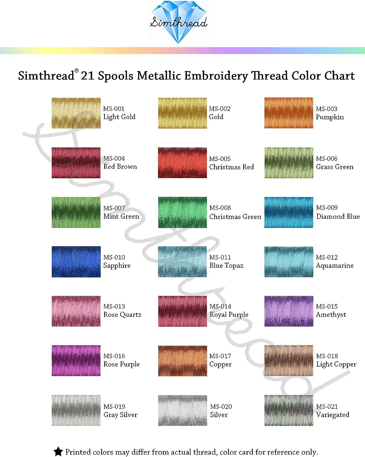 Simthread Best 21 Assorted Colors Metallic Embroidery Machine Thread Kit  500M(550Y) for Computerized Embroidery and Decorative Sewing
