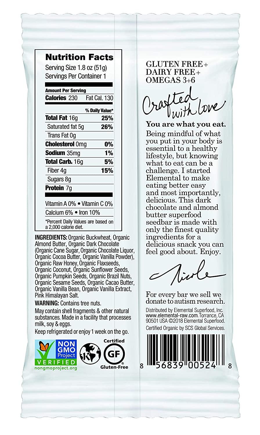 Elemental Superfood Refrigerated Seedbars, Dark Chocolate Almond Butter