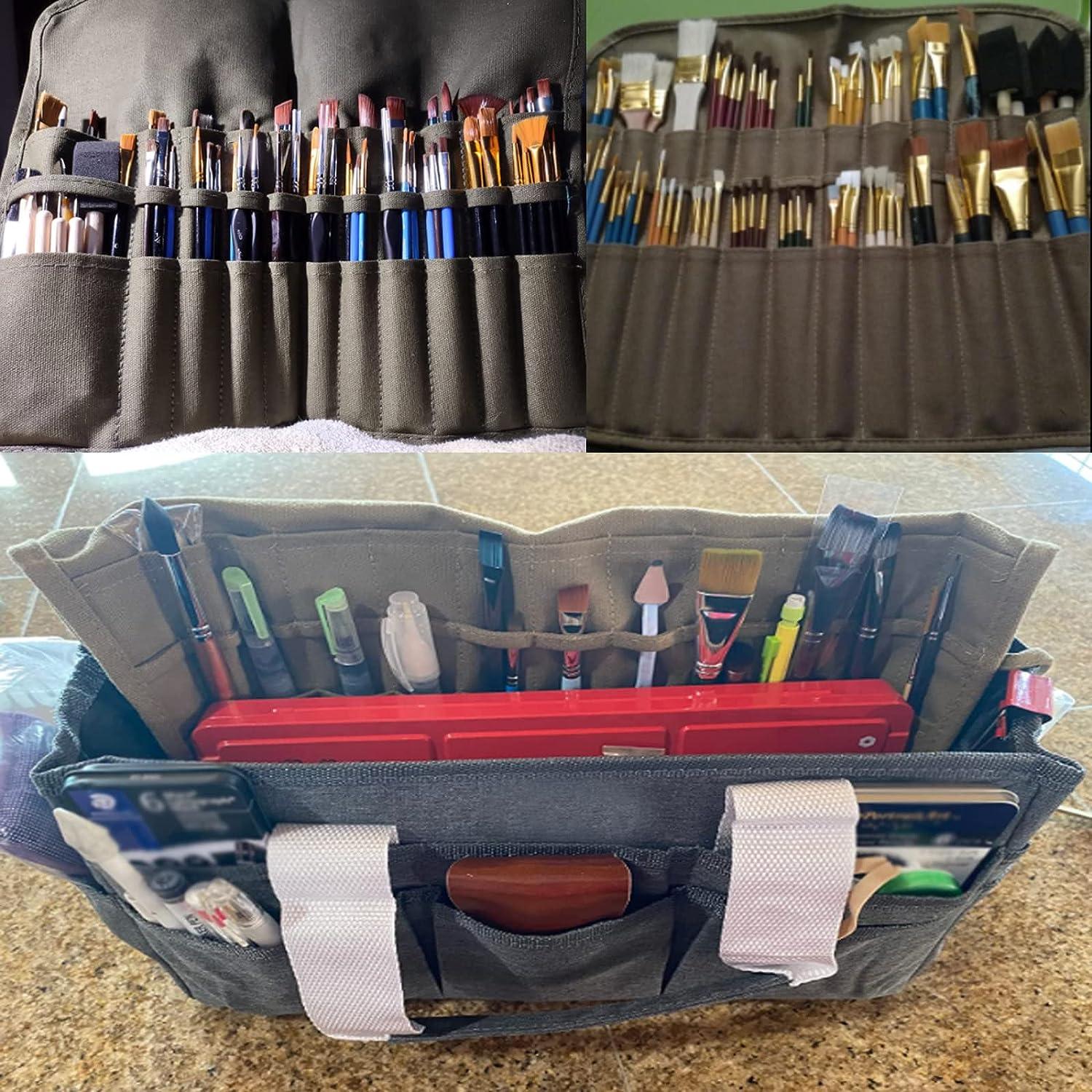 KAZETEC Brush Pouch Roll Up Canvas Paint Brush Holder 22 Slot Pocket Carry  Bag Protect Artist Acrylic Oil Watercolor Brushes paint brush holder  Classroom Pencil Storage Outdoor Cutlery Storage