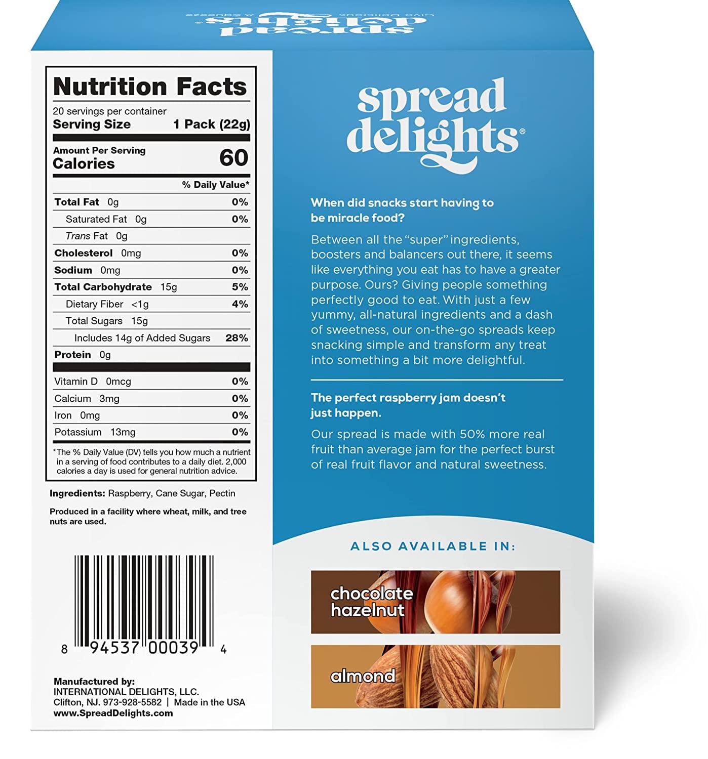 Spread Delights Raspberry Jam — Single Serve Packs for OntheGo Snacks