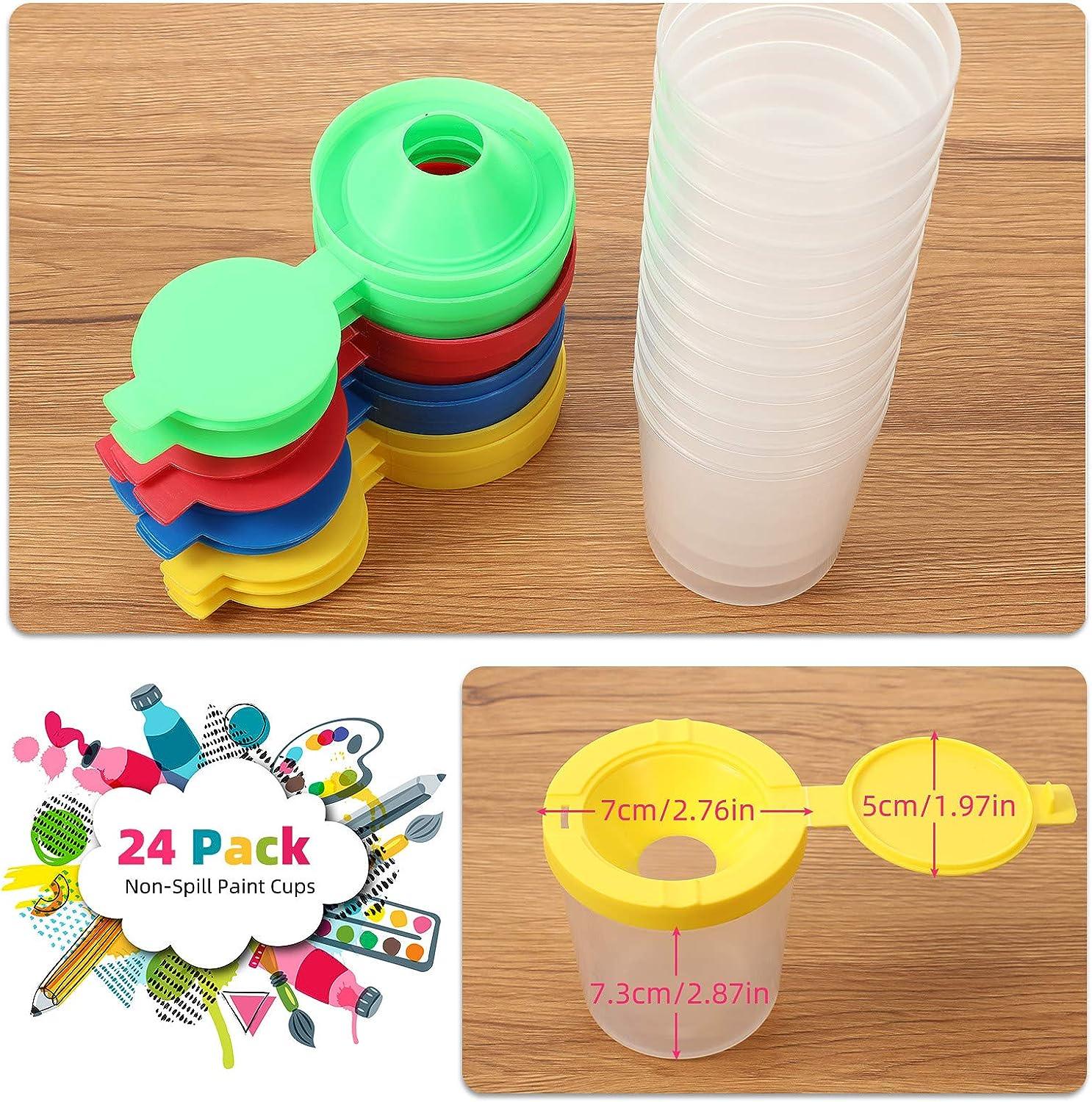 Paint Cups for Kids Non-Spill Paint Cups with Flip Open Lids Set Art Supply  for Kids School Classroom Artist Studio Assorted Colors (24 Pieces)