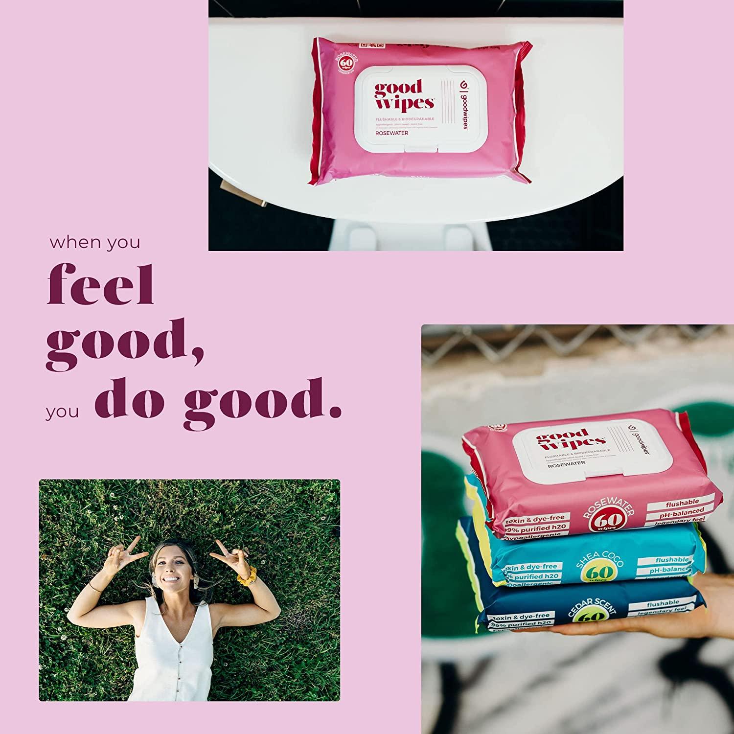 Goodwipes Flushable PlantBased Wipes Rosewater & Aloe 180 ct (3
