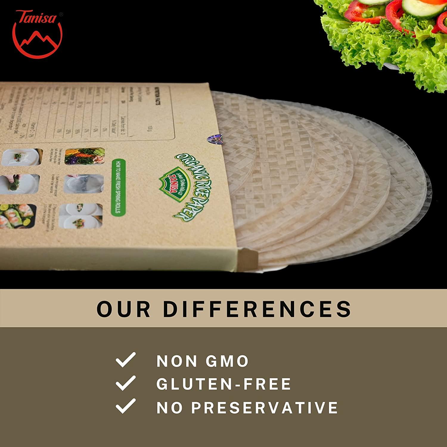 Tanisa Organic Spring Roll Rice Paper Wrapper (22cm Round 12 oz) - Non ...