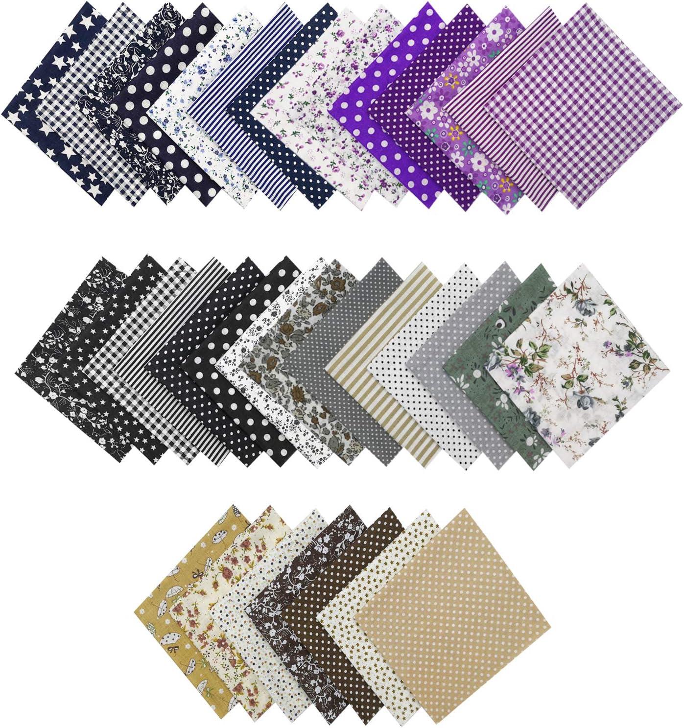 Chris.W 35Pcs Quilting Fabric Squares Sheets, 10x10 Cotton Craft Fabric  Bundle Patchwork Pre-Cut Quilt Squares for DIY Sewing Scrapbooking Quilting  Dot Pattern(Dark Color Set) Purple/Brown/Dark Blue/Black/Grey