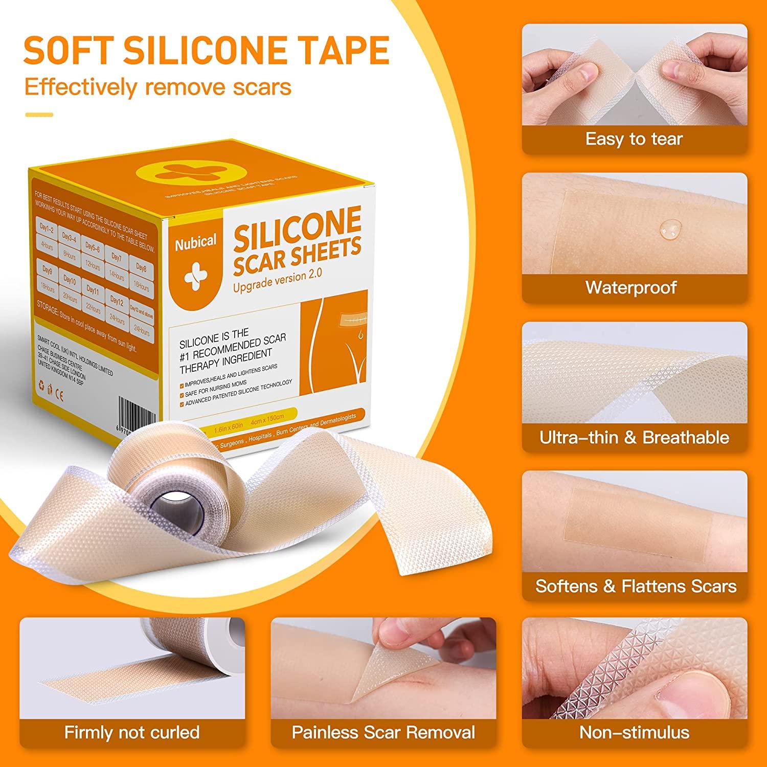 Silicone Scar Sheets (1.6” X 60”), Medical Silicone Scar Tape Roll, Strips, Patch, Bandage
