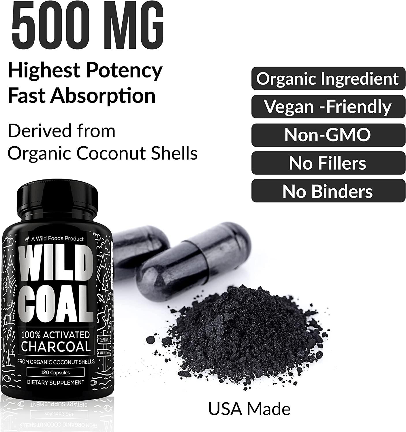Wild Activated Charcoal Capsules from 100 Organic Coconut Shells