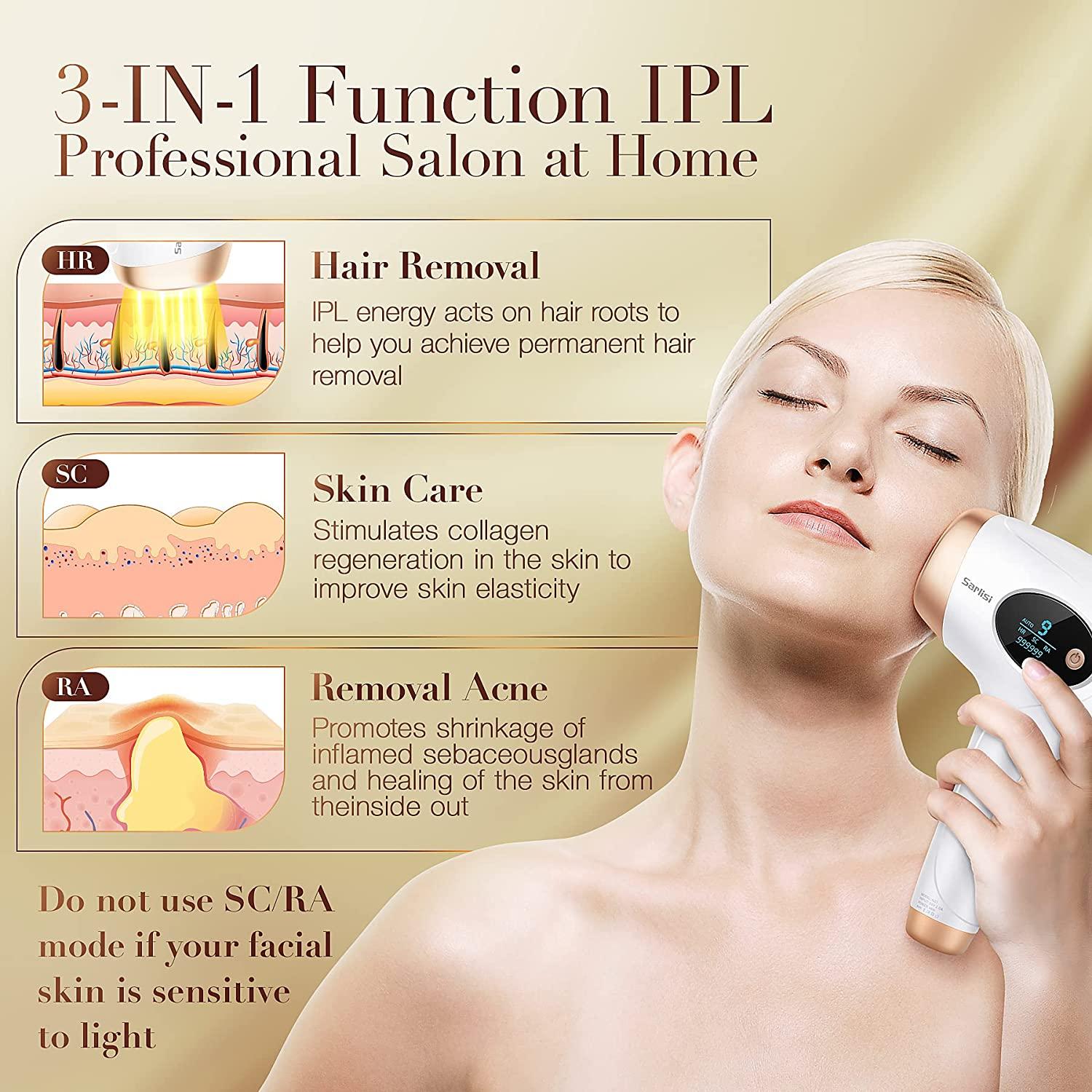 Laser Hair Removal, Upgraded 999,999 Flashes IPL Permanent Hair Removal,  3-in-1 Hair Removal Device with 9 Levels Adjustable for Women & Men's  Facial Legs Arms Bikini Line at-Home Use