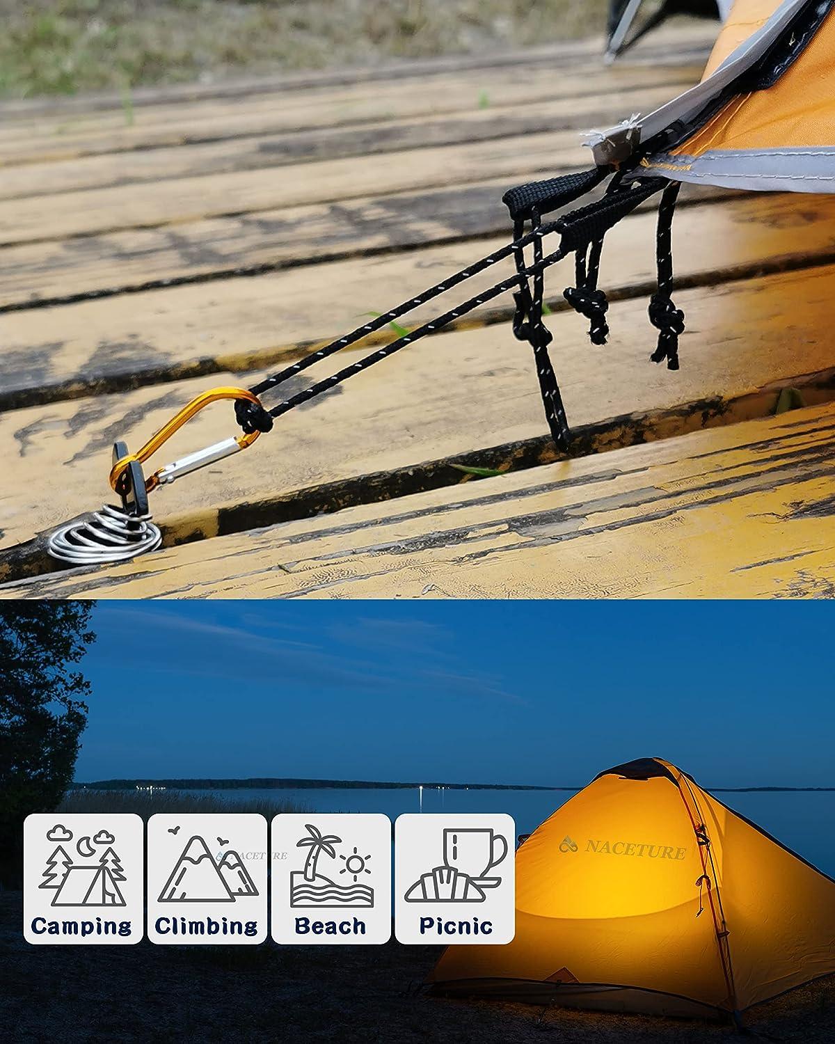 NACETURE Tent Rope Tightener with Clips Aluminum Deck Tie Down Cord
