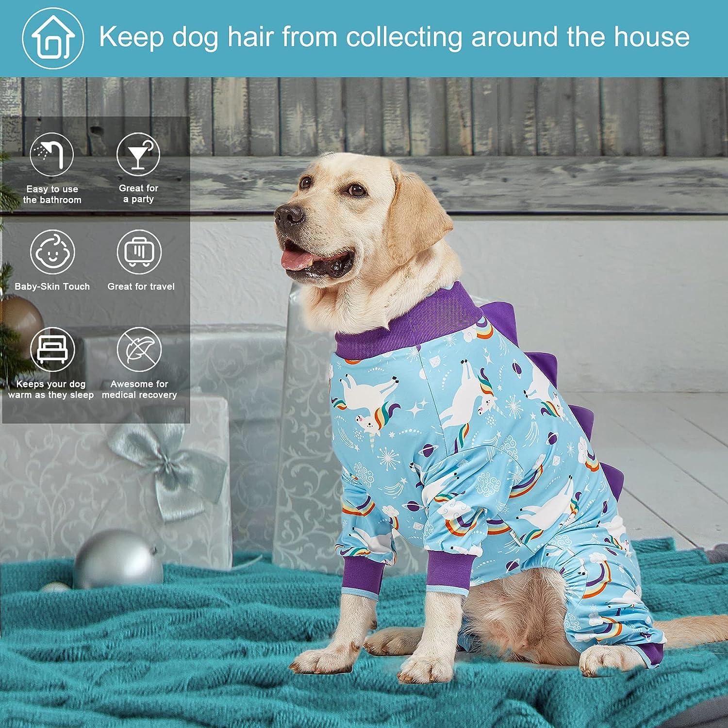 LovinPet Large Dog Pajamas - Anti Licking Dog Recovery Clothes, Kightweight  Onesie, Starlight Rainbow/Wild Horse Prints Dog Clothing, UV Protection,  Adorable pet PJ's/Large Large Blue