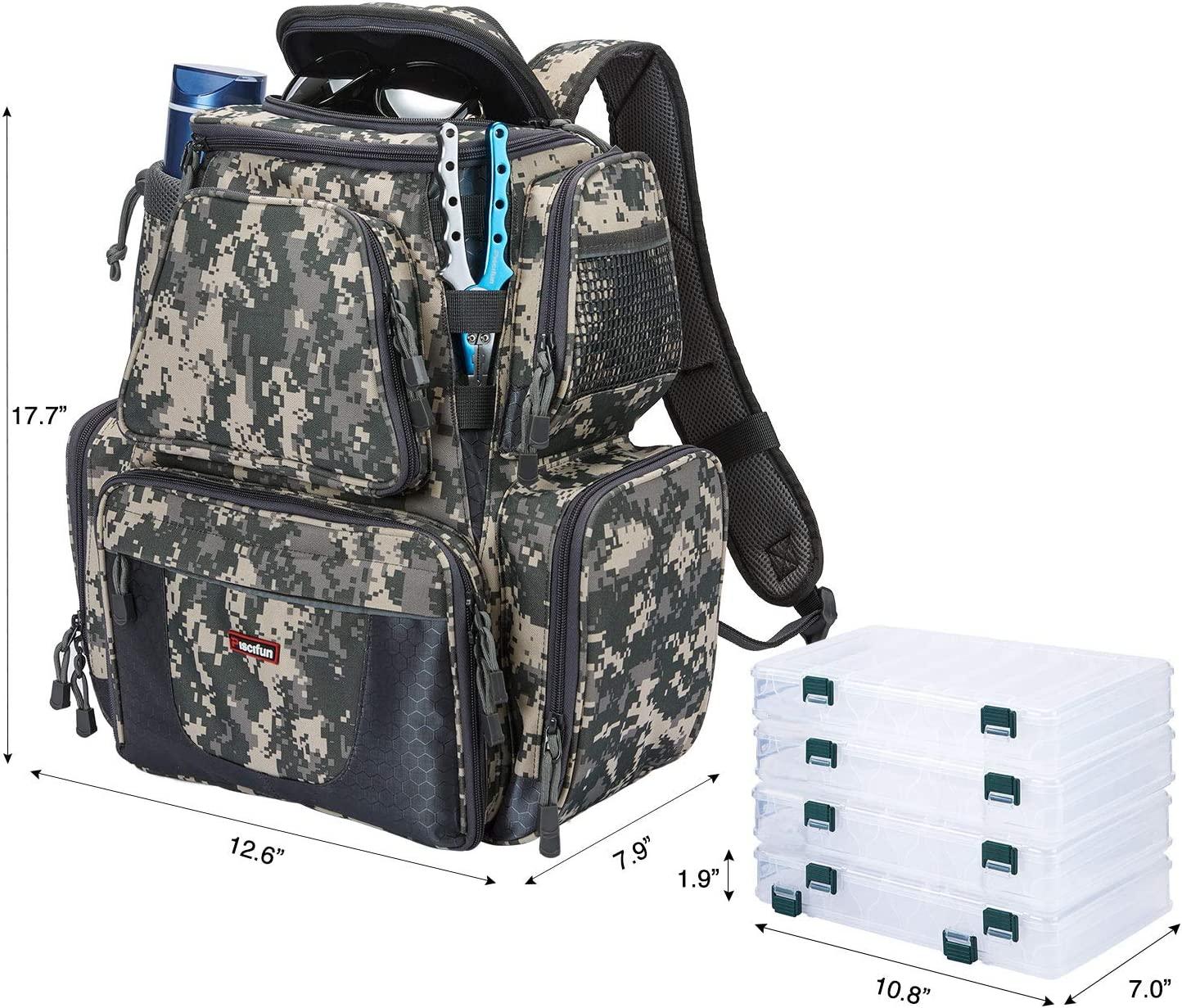 Piscifun Fishing Tackle Backpack with 4 Trays, Large Waterproof Tackle Bag  Storage with Protective Rain Cover and 4 Tackle Boxes (Khaki, Black and  Camouflage) Digital Camouflage