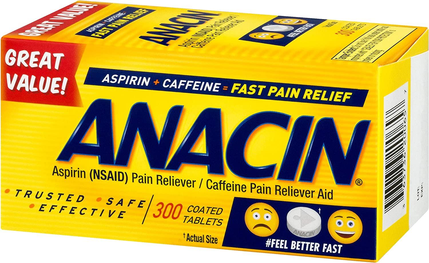 Anacin Aspirin/Caffeine Pain Reliever Fast Relief 300 Tablets Buy