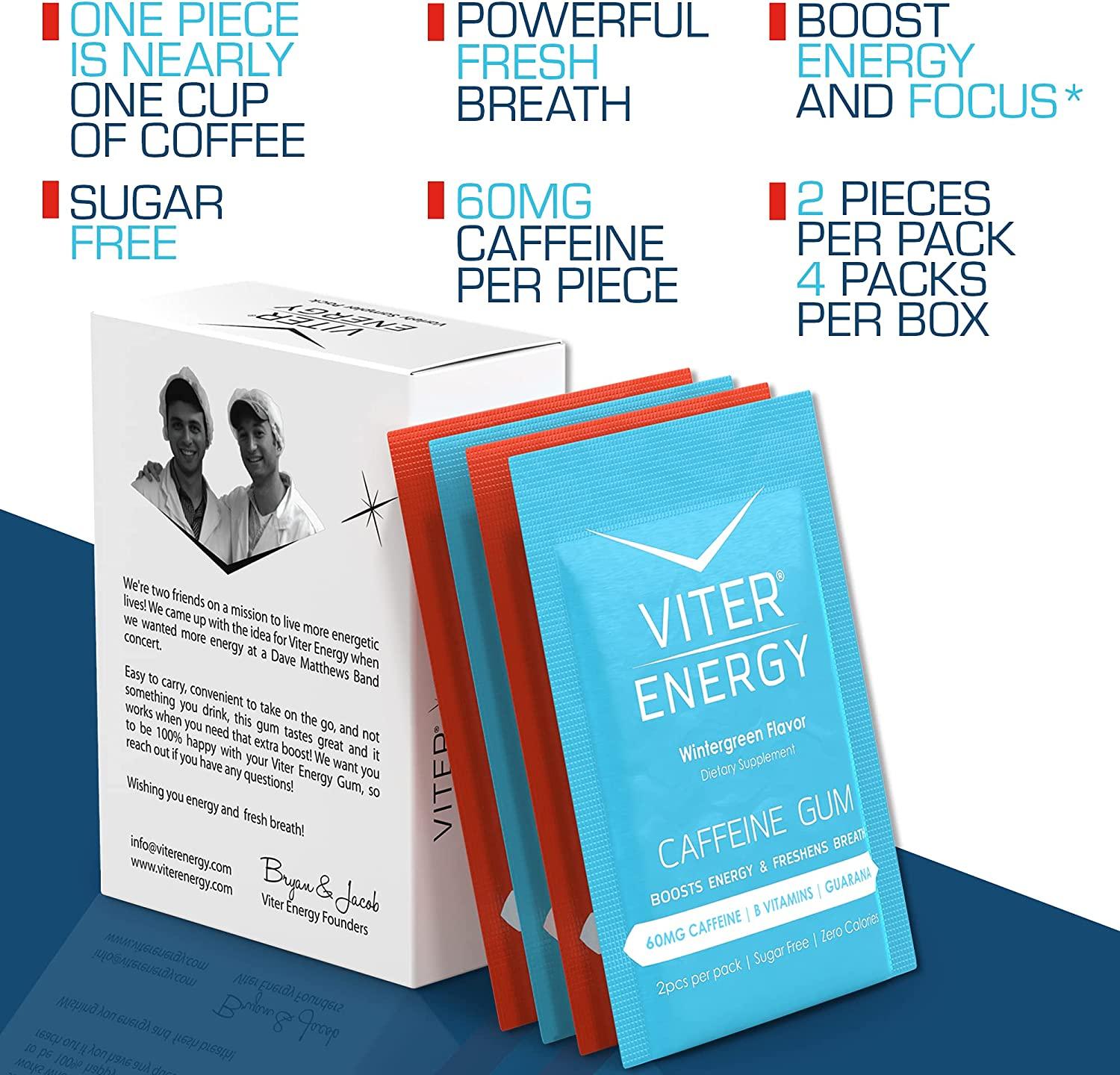 Viter Energy Caffeinated Gum 2 Flavor Variety Sampler. 60mg Caffeine