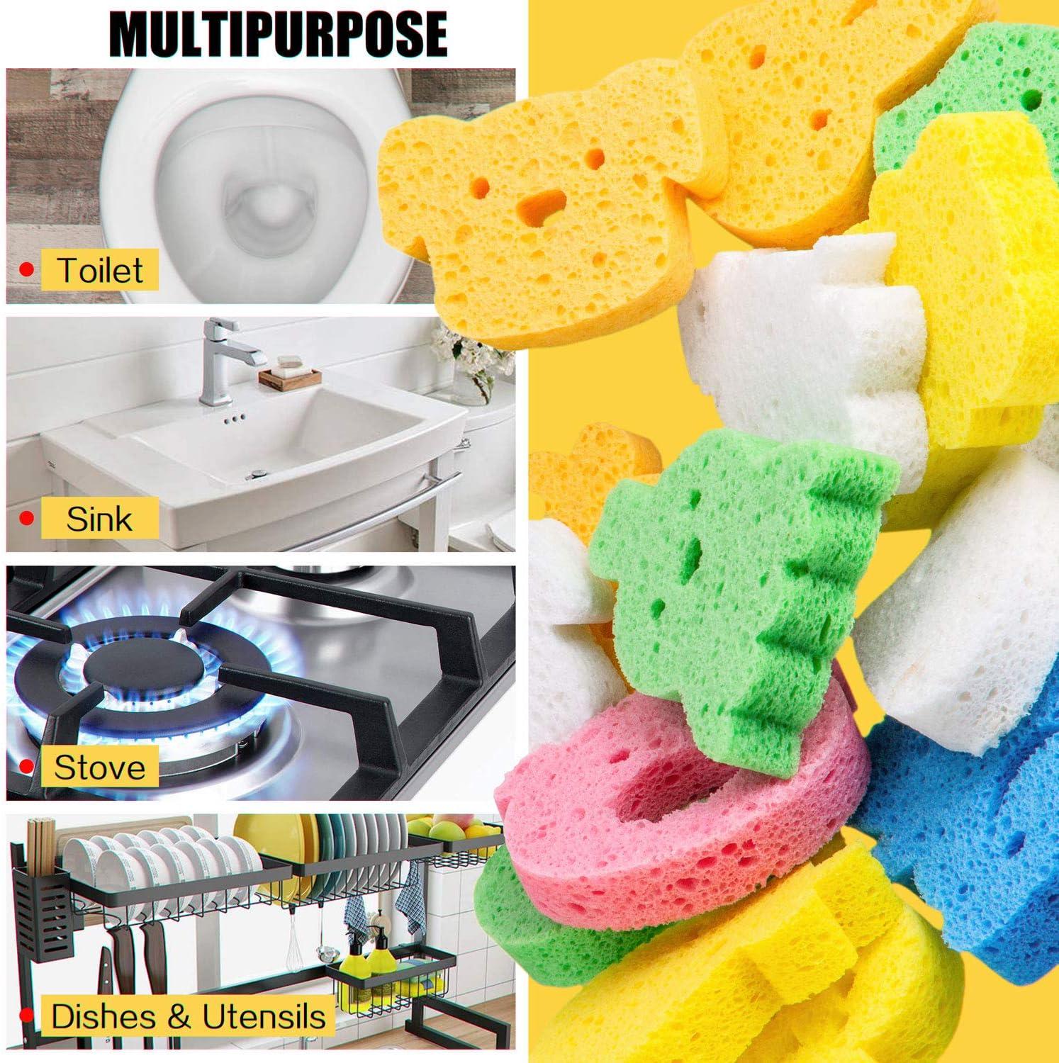 Multi-Use Cellulose Compressed Sponges, Scratch-Free Cleaning Scrub Sponges  for Face Scrub, Dishwashing, Kitchen, Bathroom, DIY Crafts and More (3