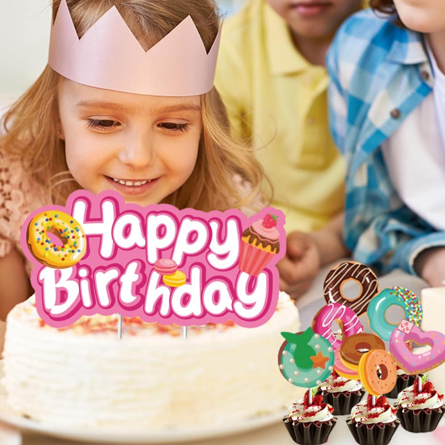 simyron Cupcake Toppers Birthday Cake Topping 13Pcs Paper Donut Theme