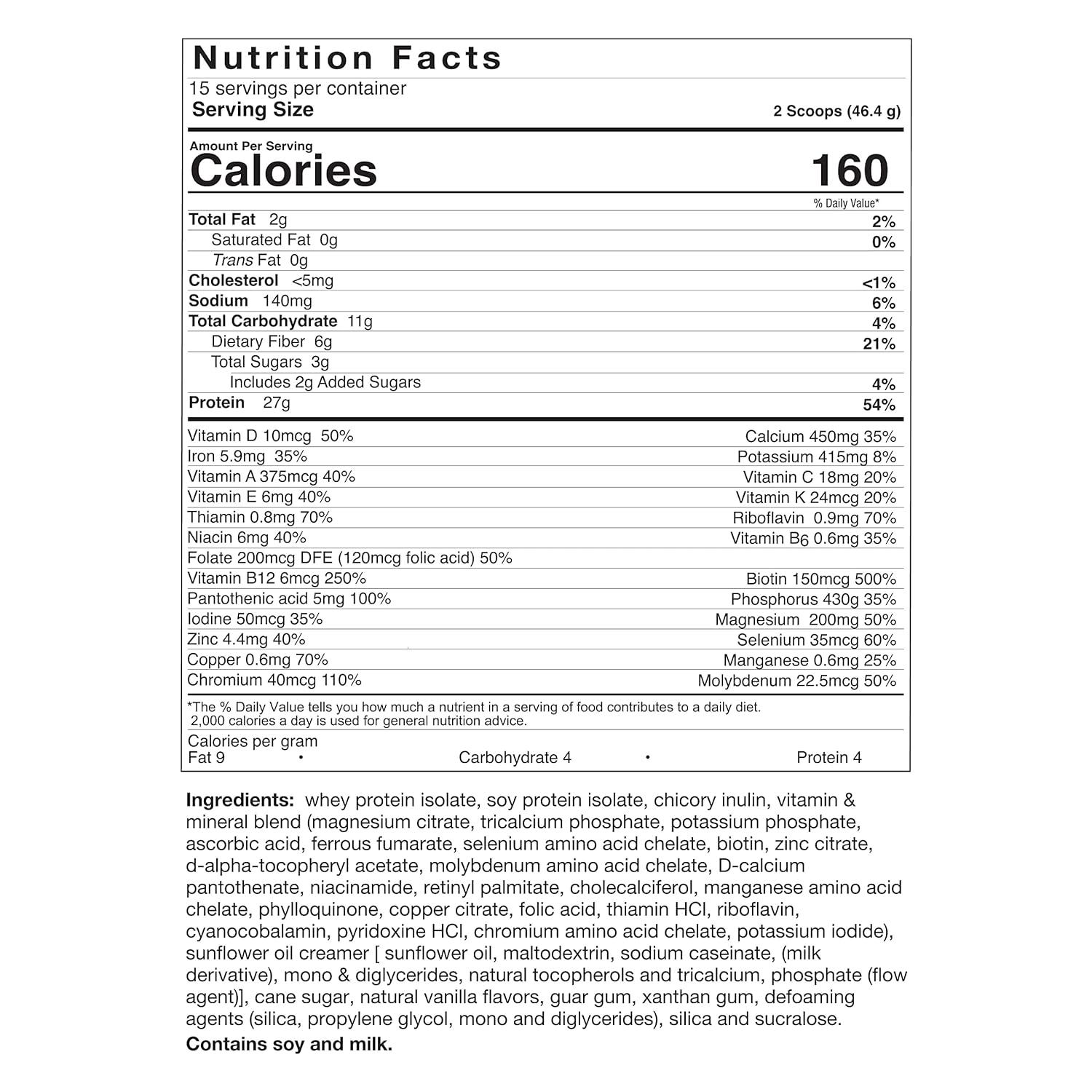 Celebrate High Protein Meal Replacement Vanilla Bean 15 Servings