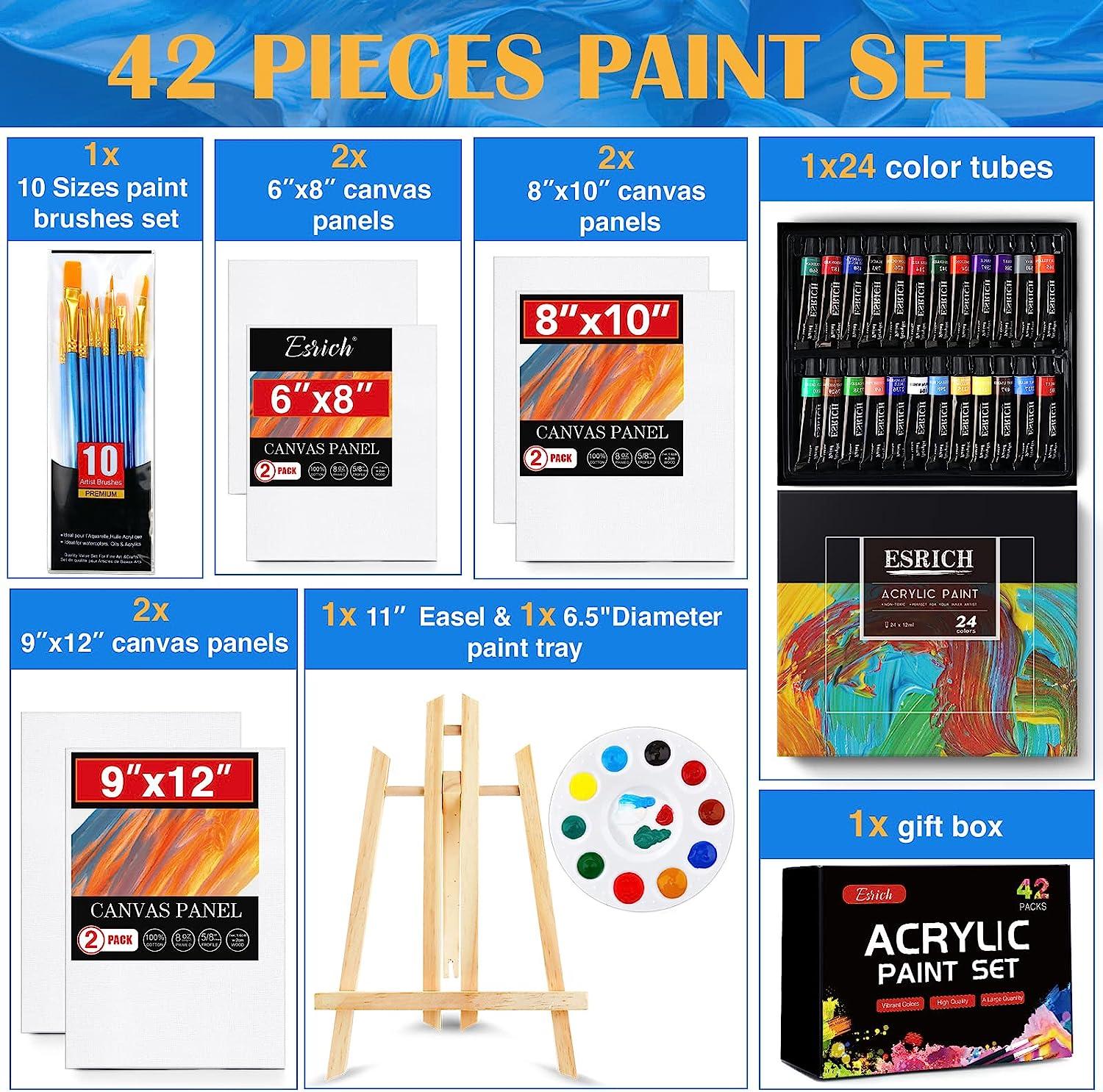 ESRICH Professional Acrylic Paint Set, 60 Pieces with Paint Brushes,Acrylic  Paint,Easel,4 Sizes Blank Canvases,Palette, Paint