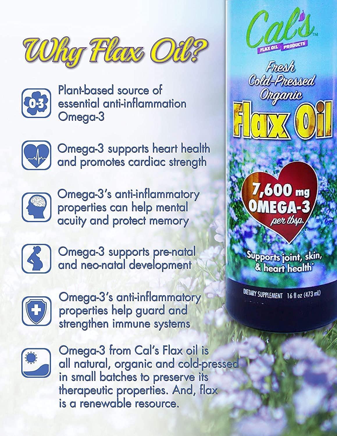 Cal's Flax Oil, Organic Pure Essential, Unrefined ColdPressed Flaxseed