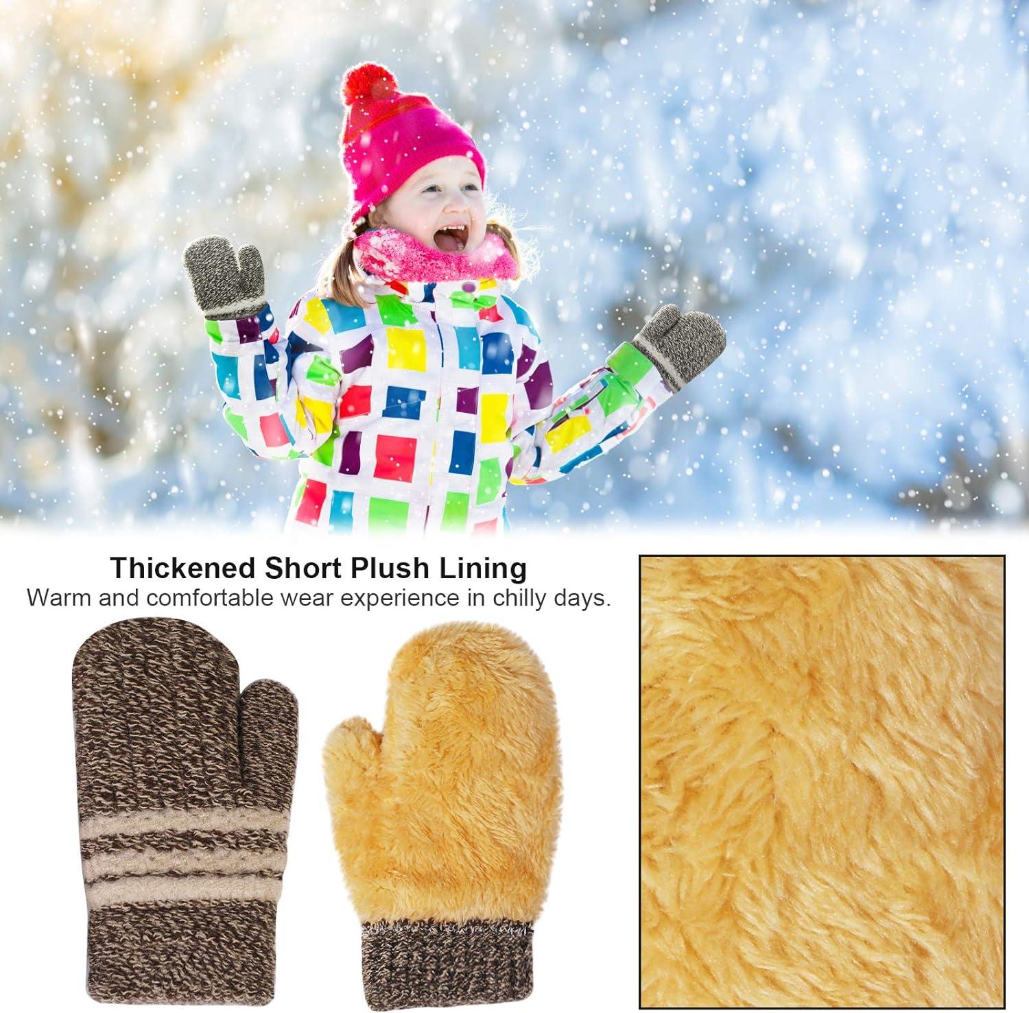 QKURT 3 Pairs Toddler Mittens Full Finger Winter Warm Kids Gloves