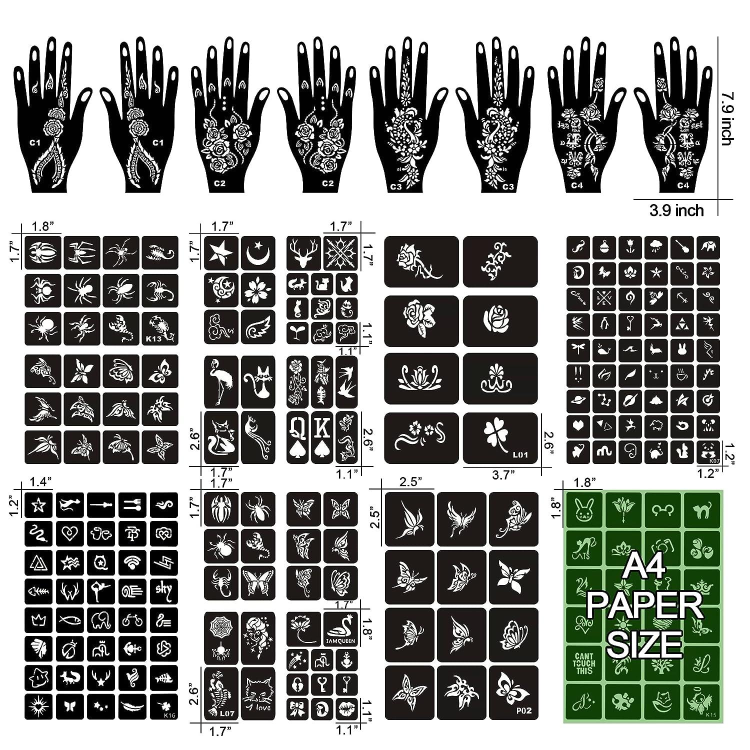 16 Sheets Henna Tattoo Stencils Kit - 130+ PCS Temporary Indian Arabian ...