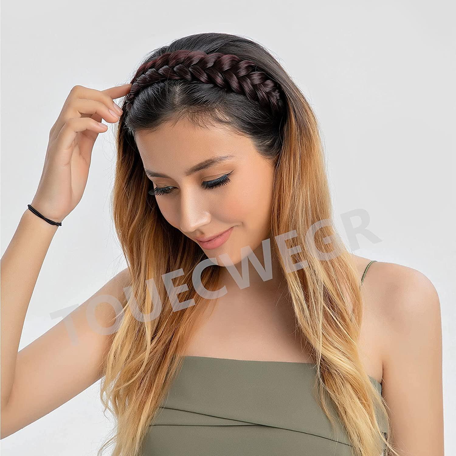 TOECWEGR Synthetic Hair Braided Headband Classic Chunky Wide Plaited  Wedding Fluffy Braids Wig Women Girl Beauty Accessory (1030B)
