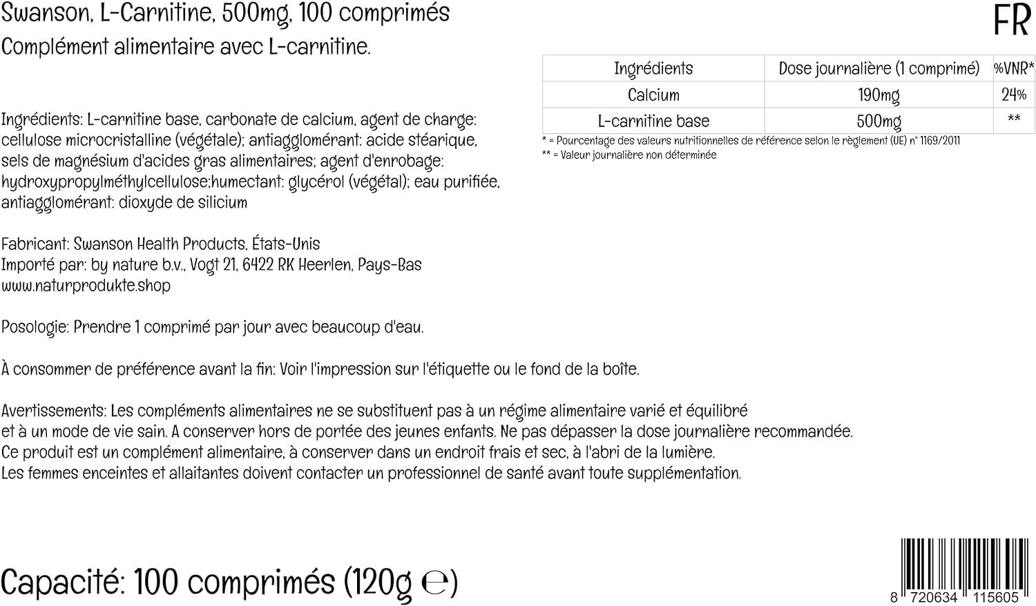 swanson l carnitine Swanson Vitamins Acetyl L-Carnitine HCl 500 mg Vegan Capsule