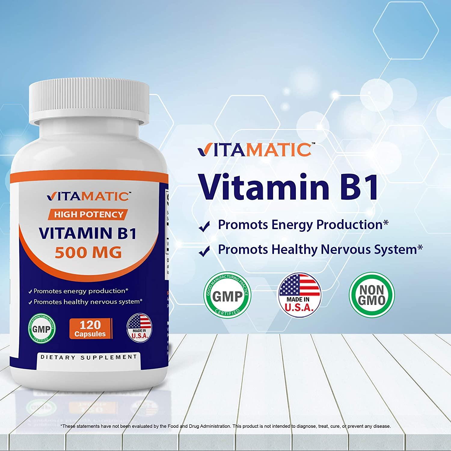 Vitamatic Vitamin B1 (Thiamine) 500mg 120 Capsules Essential B