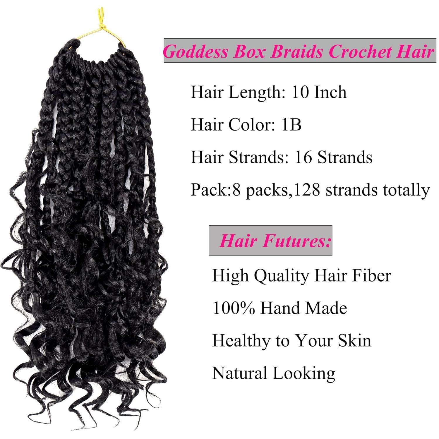 Goddess Box Braids Crochet Hair 10 Inch 8 Packs Pre-looped Bohemian Crochet  Boho Box Braids With Curly Ends 3X Crochet Braids Hair for Women Synthetic  Braiding Hair 16 Strands (1B) 10 Inch(packs