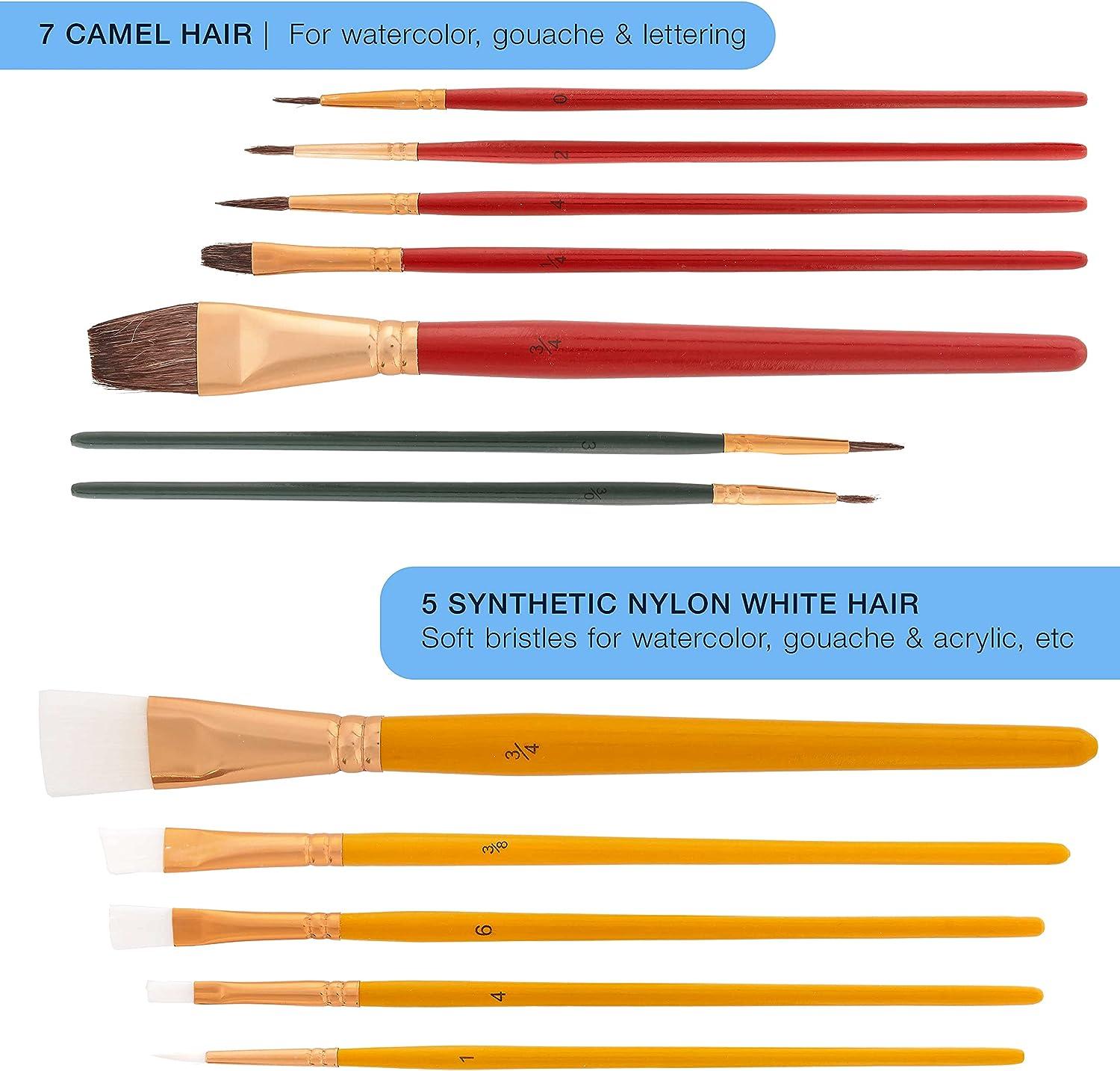 Nine different paint brushes, including round, flat
