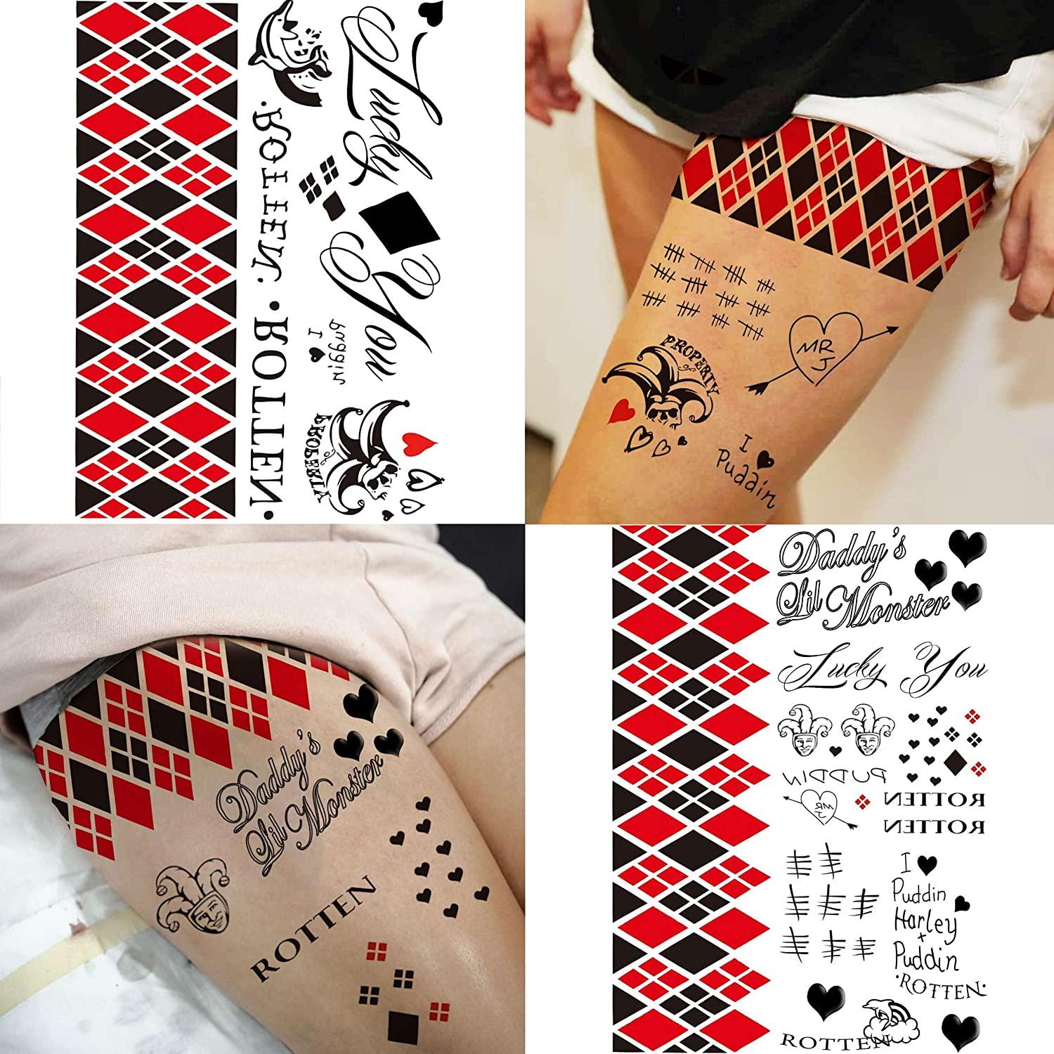 TASROI Harley Quinn Temporary Tattoo Stickers Set of 5 Sheets for Men