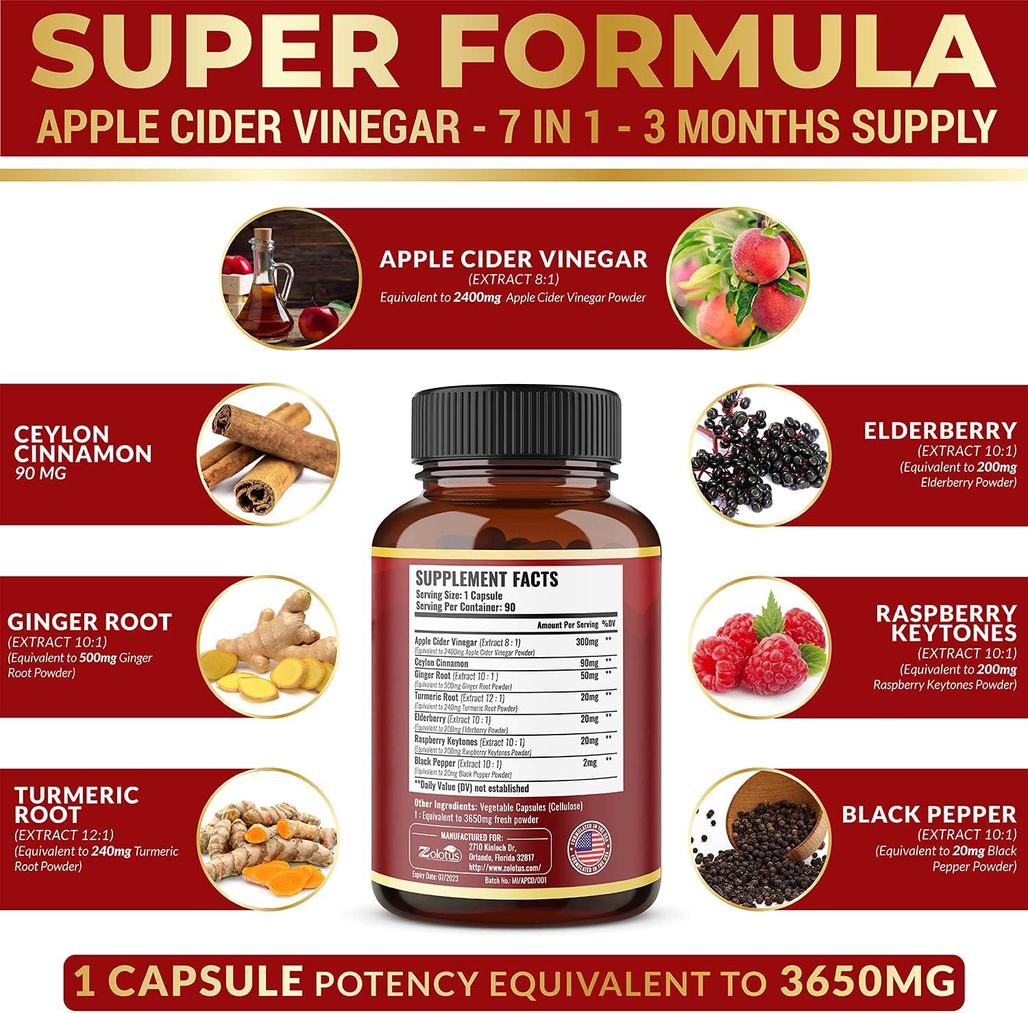 7 in 1 Apple Cider Vinegar Capsules, Equivalent to 3650mg, 3 Month