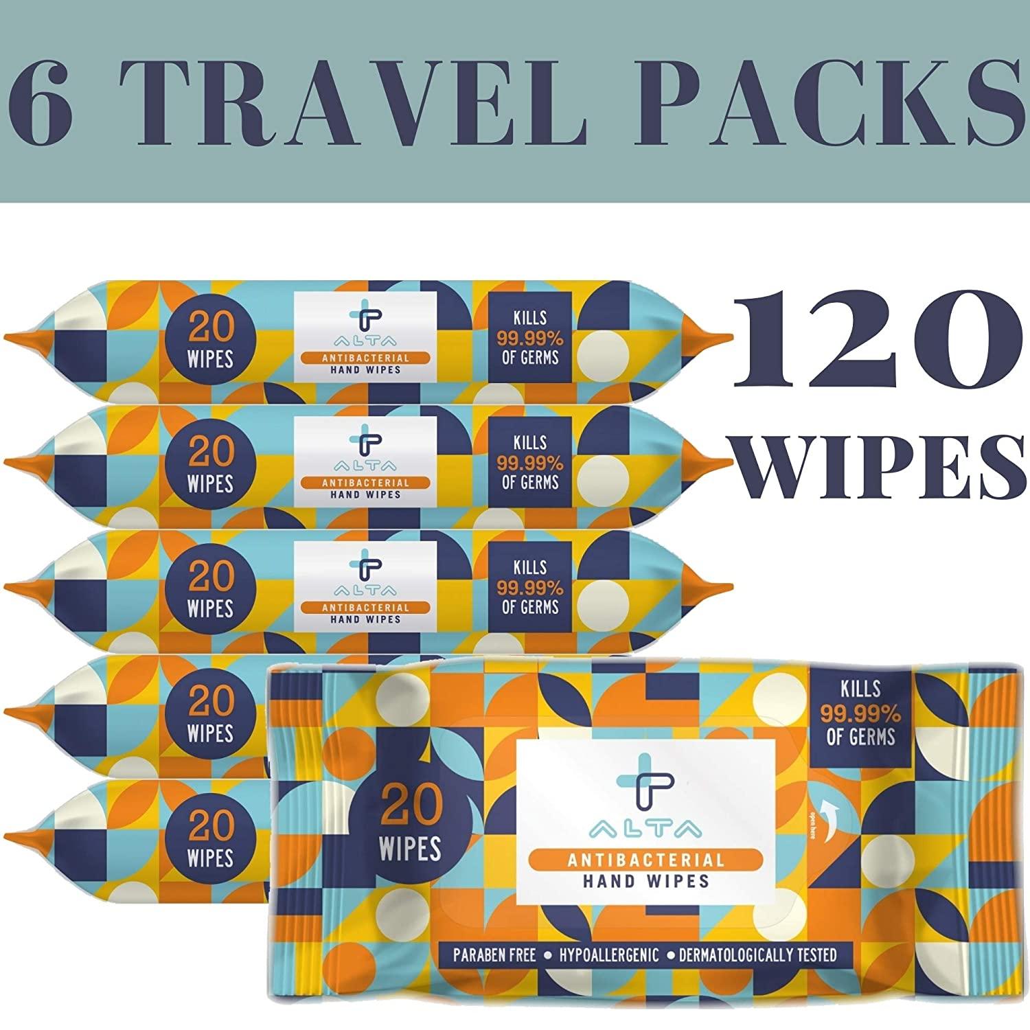 ALTA + Alcohol Free Hand Sanitizing Wipes, Travel Size, 20 Wipes, 6