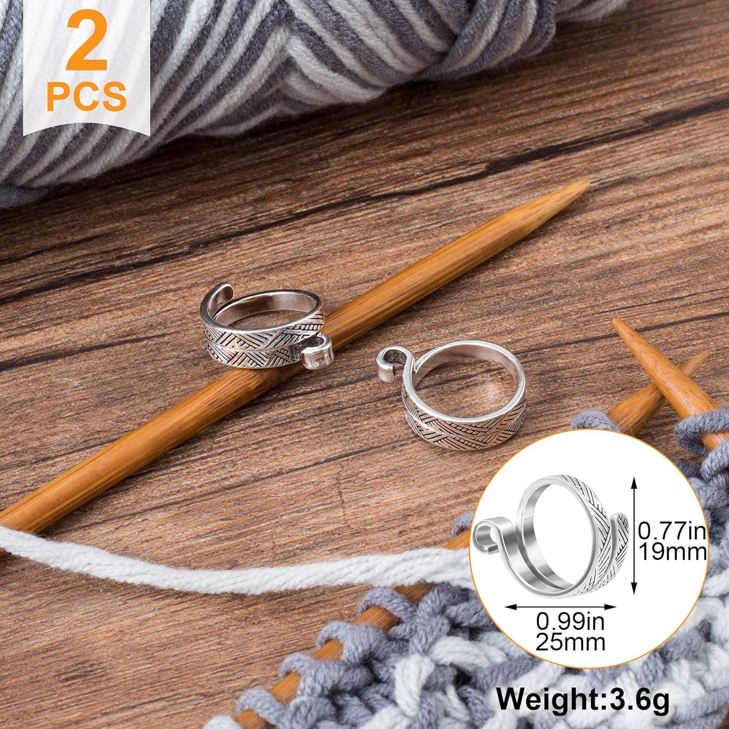 ANCIRS 2 Pack Knitting Crochet Loop Ring for Fingers Adjustable