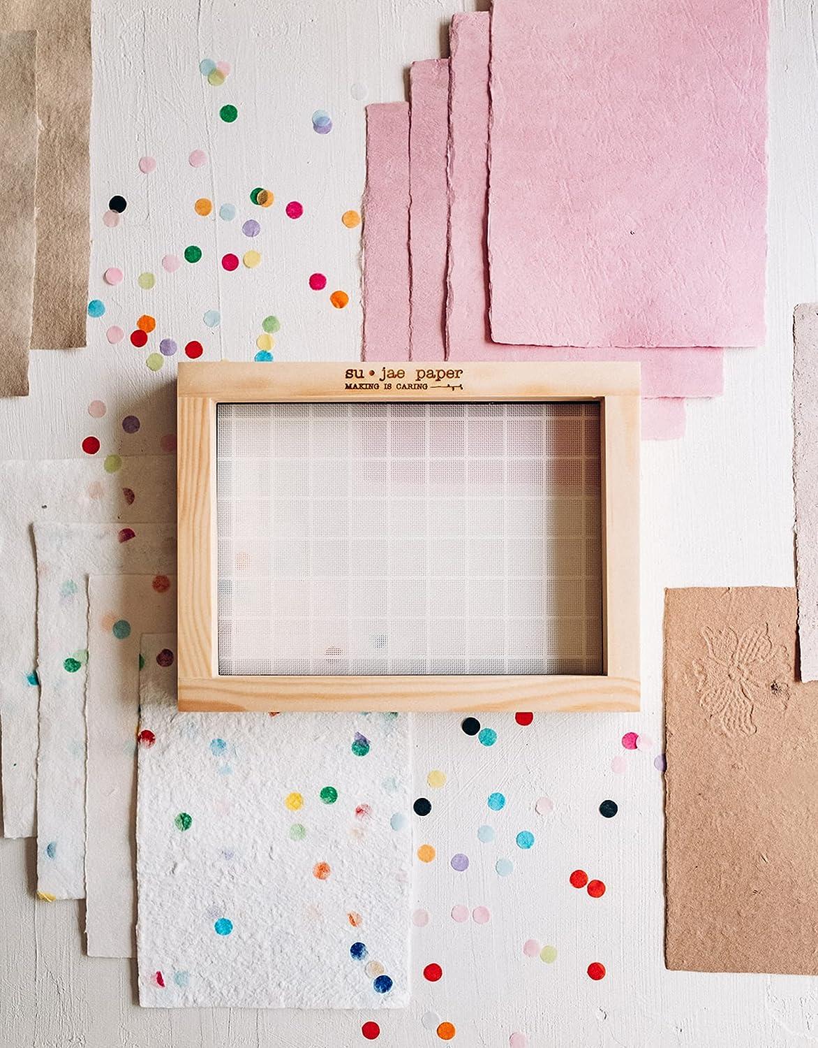 Waterproof Paper Making Screen Kit to Craft Your Own Handmade A4 Paper: Wood Deckle, Mesh Screen, Plastic Grid, Confetti, Sponge, 4 Couch Felts 
