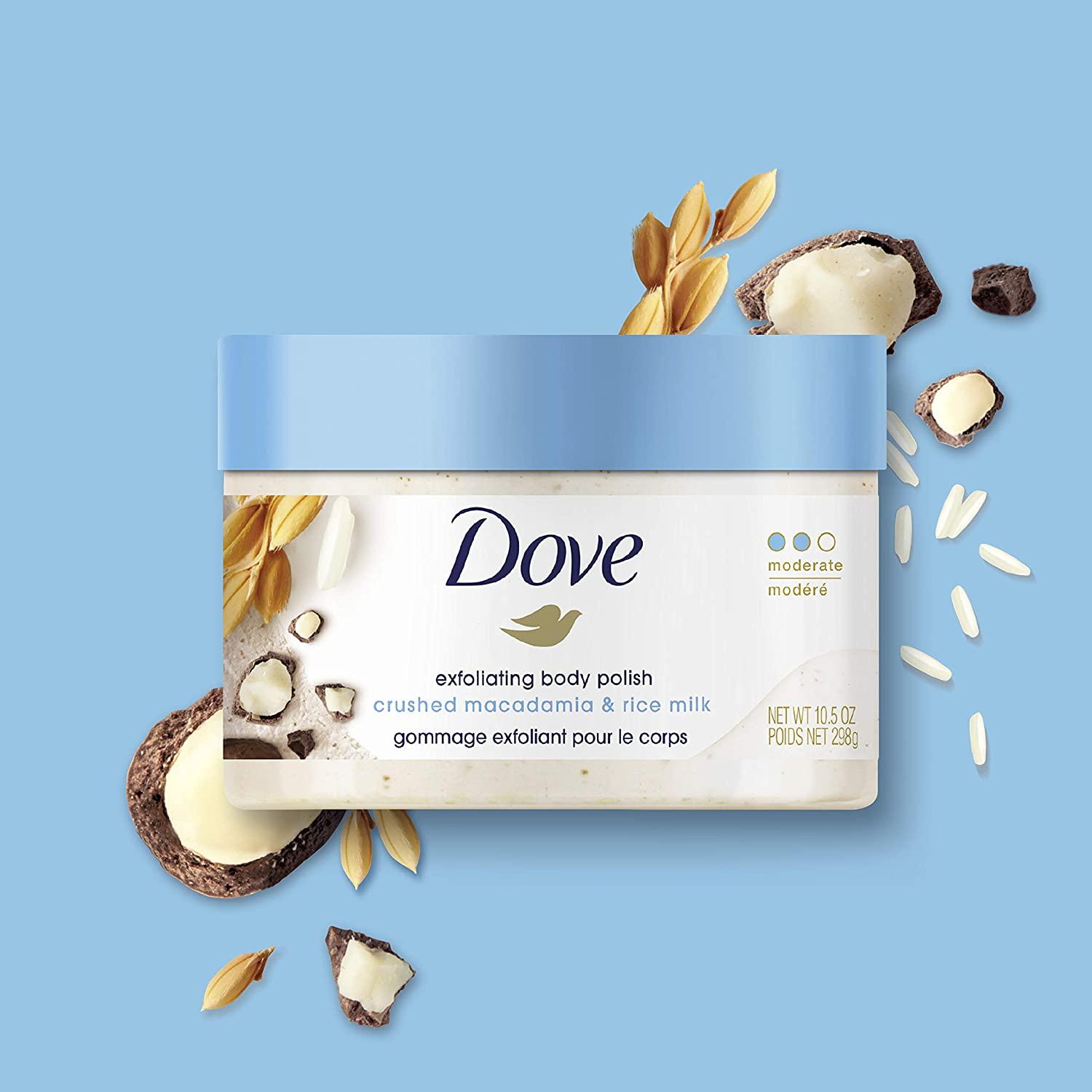 Dove Exfoliating Body Polish Scrub Macadamia & Rice Milk 10.5 oz