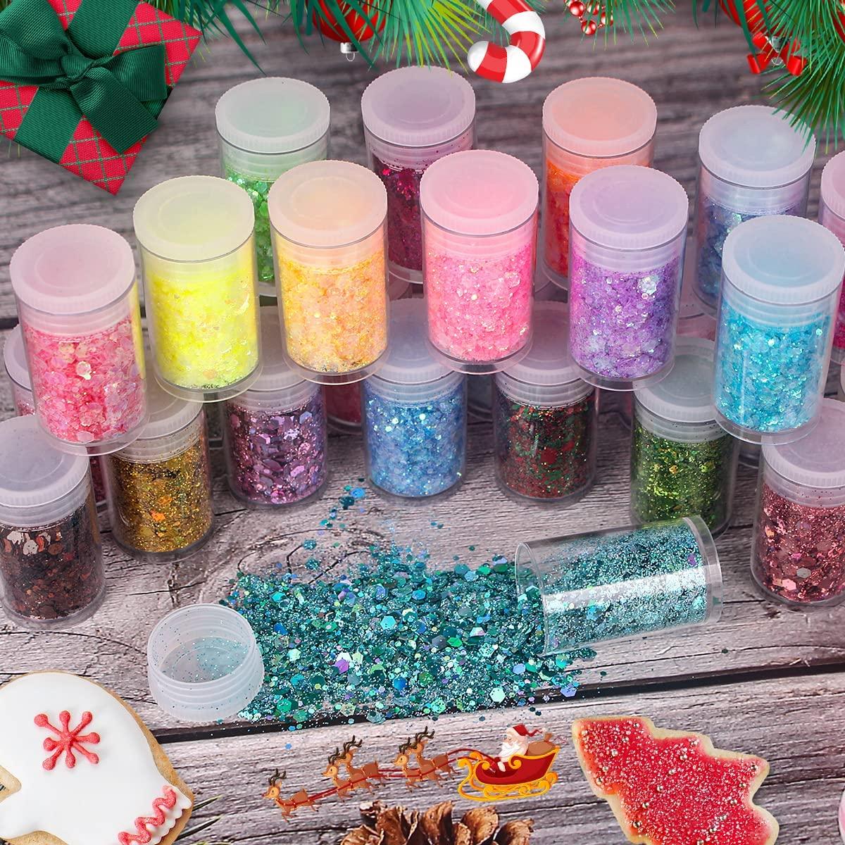 Chunky Fine Mixed Glitter,Set of 45 Colors,Holographic Glitter for Epoxy  Resin DIY Craft,Nail Art,Face Eye Hair Make up,Iridescent Sequin Flake  Chunky