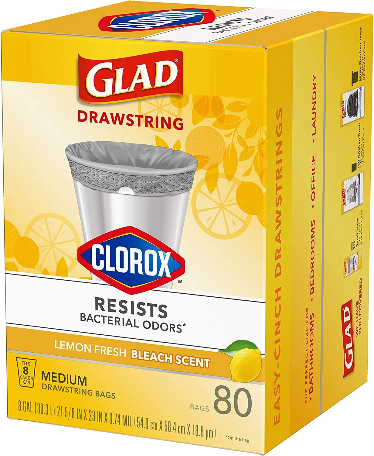 Glad Drawstring Medium Trash Bags - Lemon Fresh Bleach - 8 Gallon - 26ct :  Target