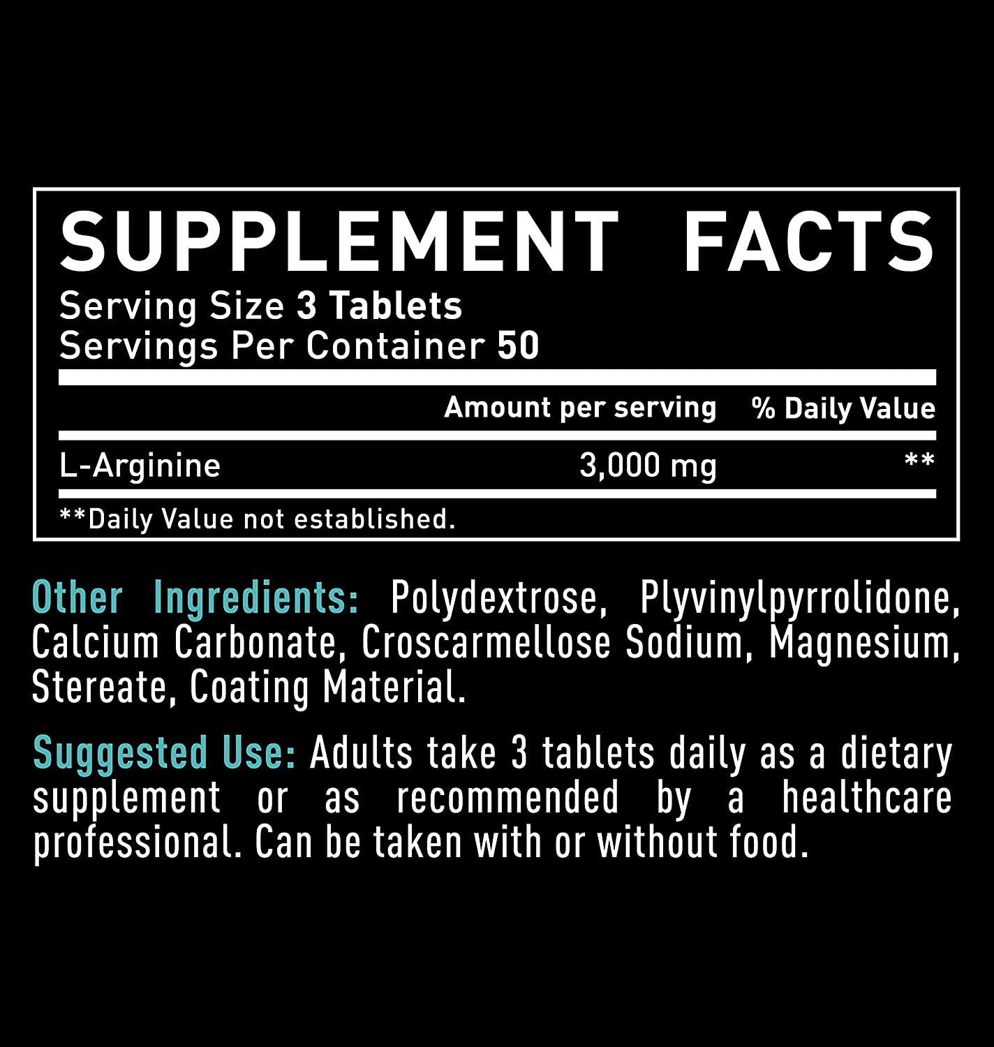 L Arginine 3000mg (150 Tablets 1000mg) Maximum Dose LArginine Nitric