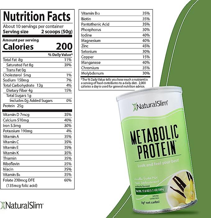 NaturalSlim Metabolic Whey Protein Powder Vanilla – Low Carb, Meal  Replacement Shake w/Vitamins, Minerals & Amino Acid L-Glutamine | Great  Taste and