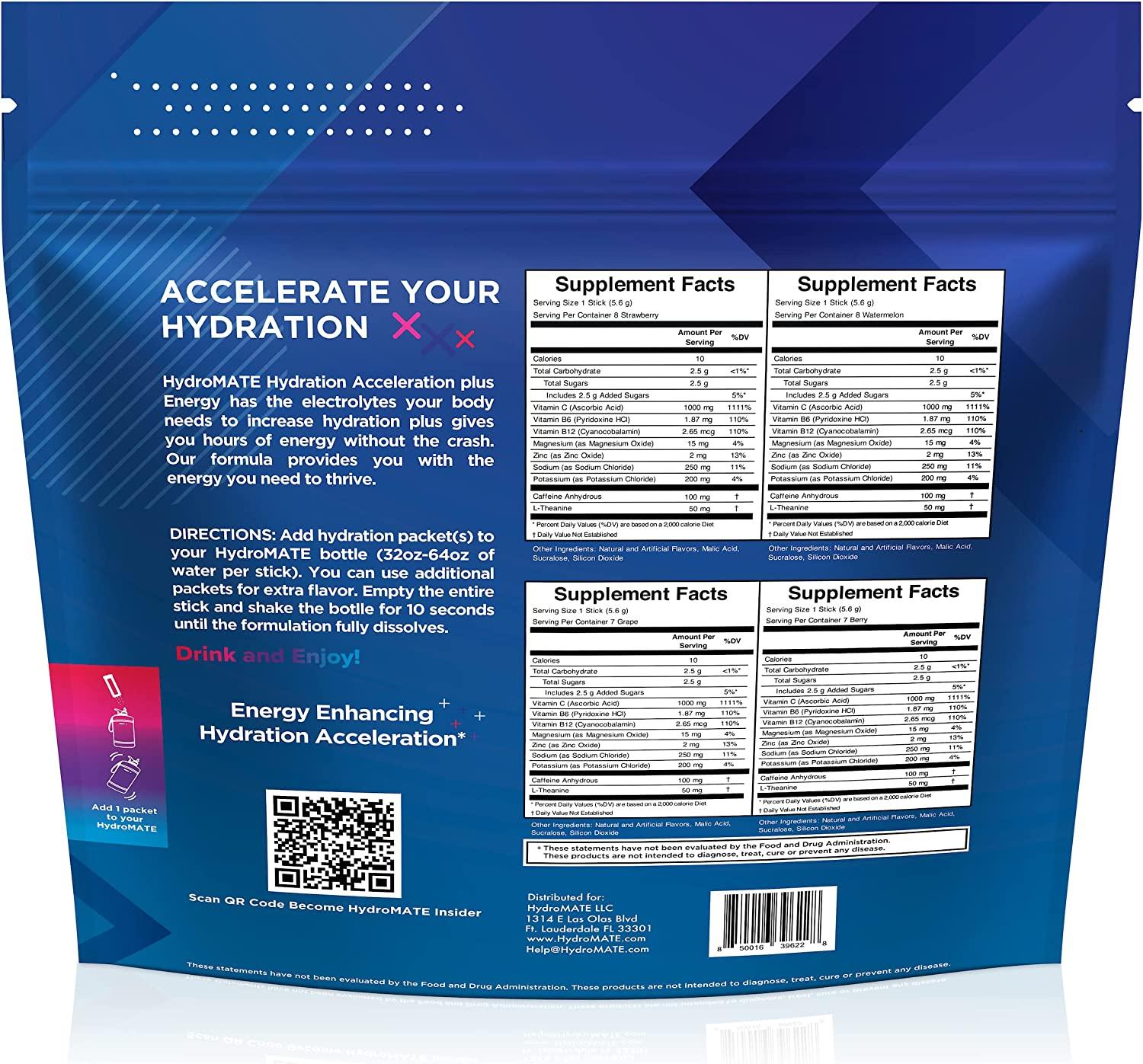 HydroMATE Electrolytes Powder Packets Energy Drink Mix with Low Sugar