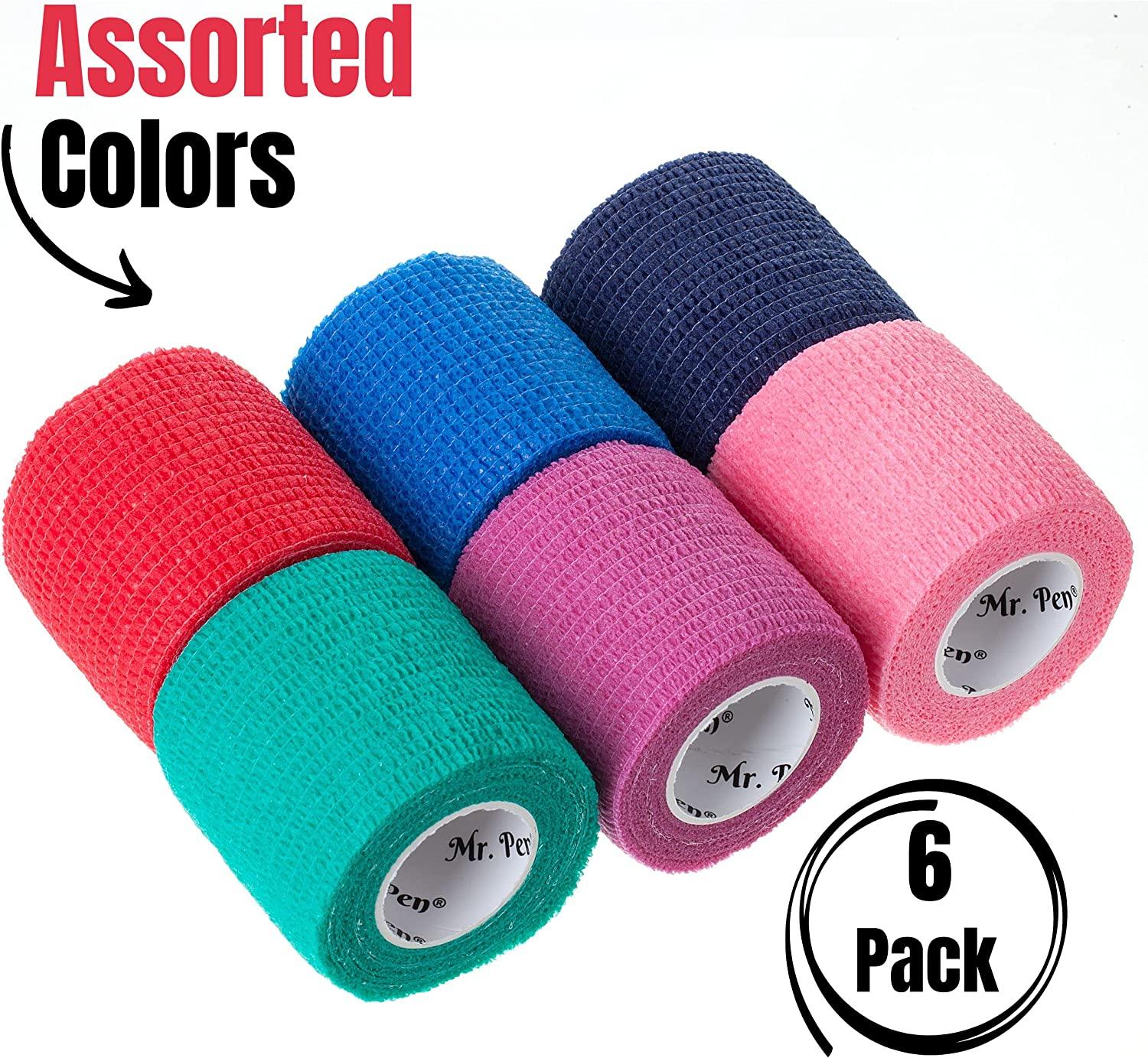 Mr. Pen Self Adhesive Bandage Wrap, Assorted Colors, 2" x 5 Yards, 6