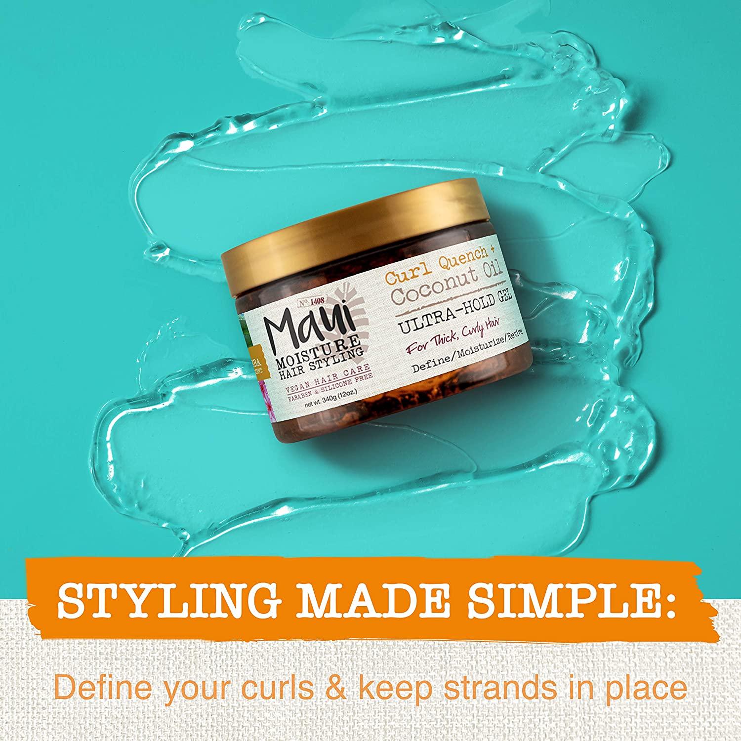 Maui Moisture Curl Quench + Coconut Oil UltraHold Gel 12oz Vegan, Paraben & Silicone Free